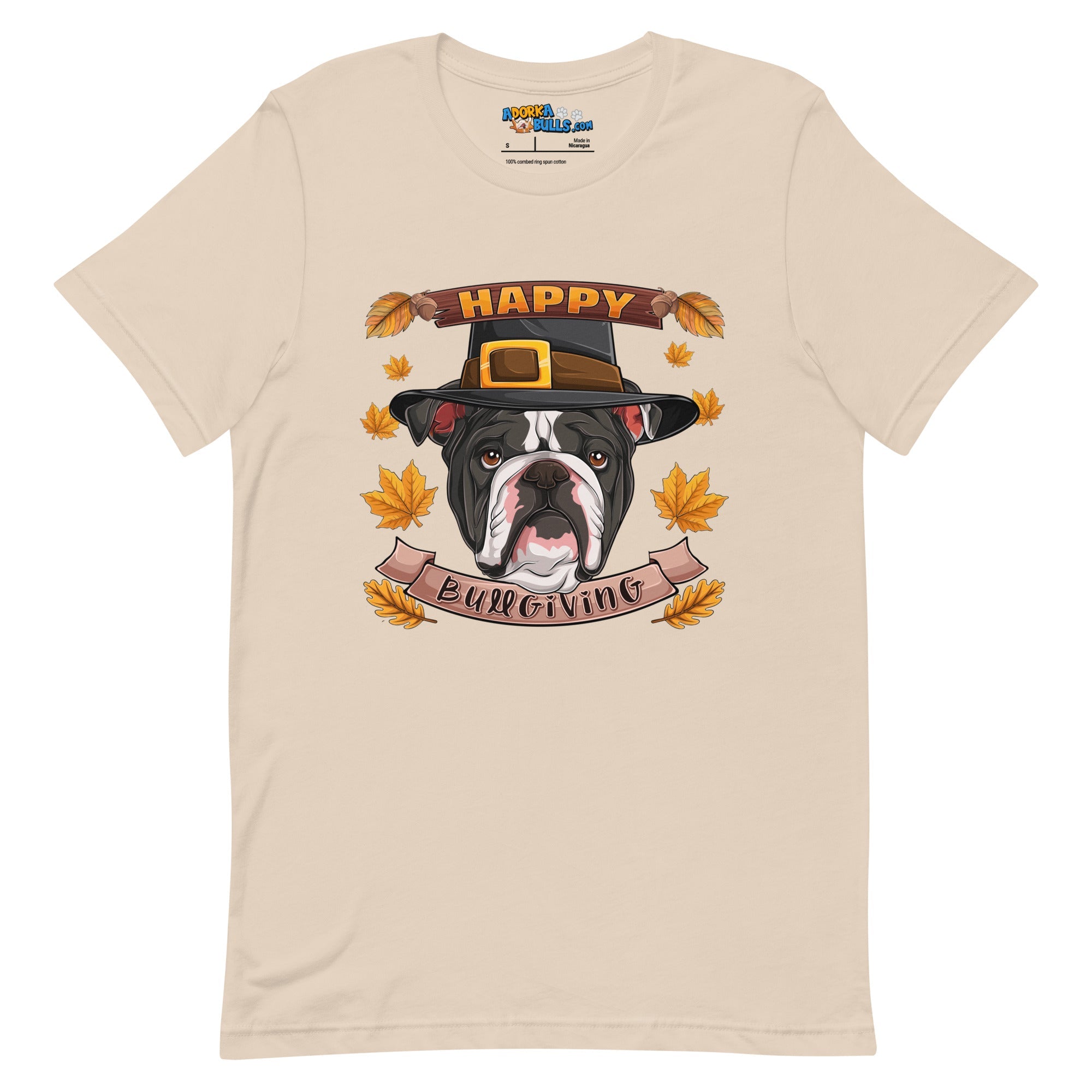 "Happy Bullgiving" English Bulldog Unisex Tee | B&W Colored Male