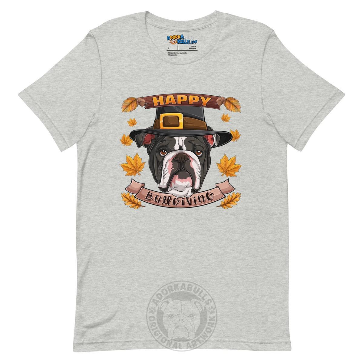 "Happy Bullgiving" English Bulldog Unisex Tee | B&W Colored Male