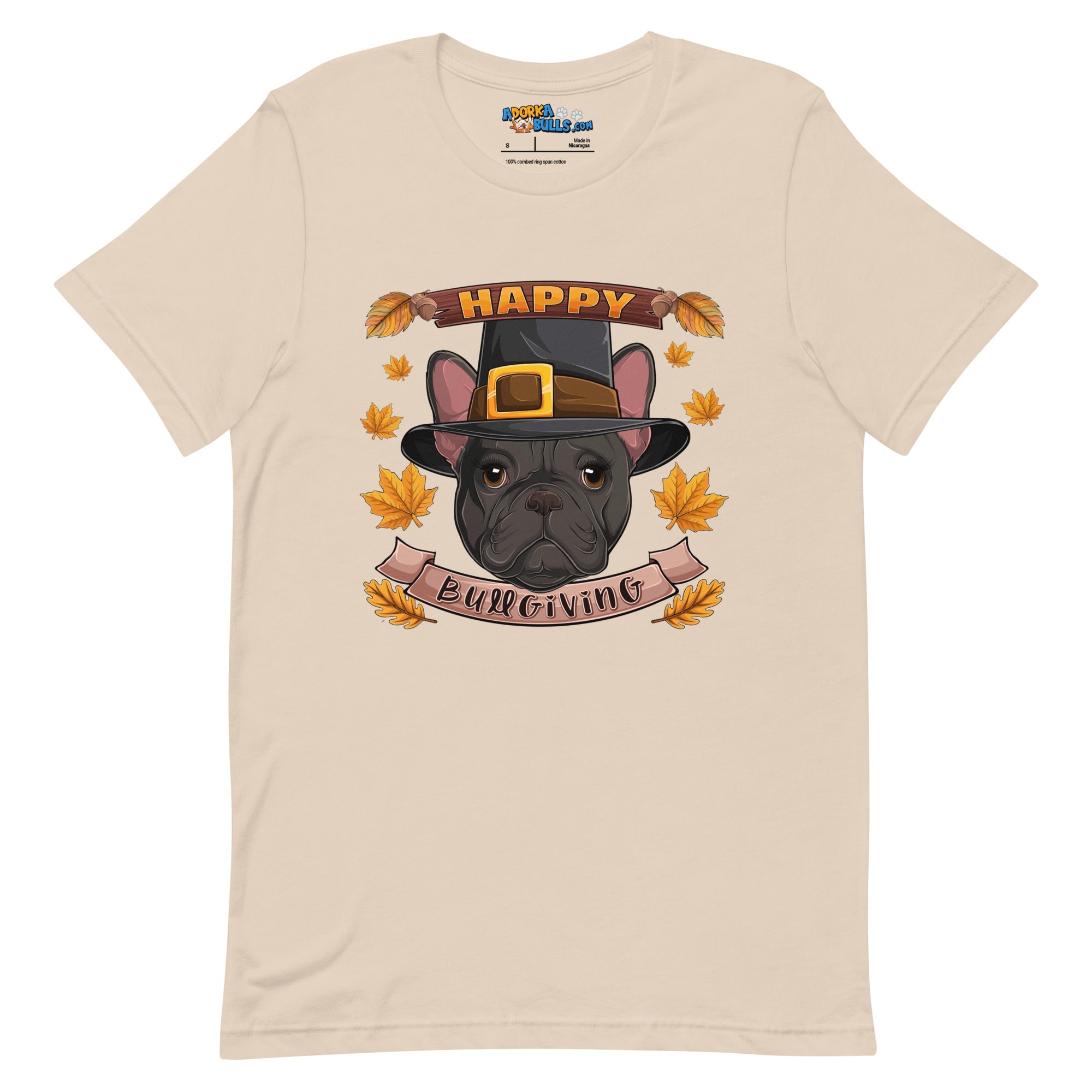 "Happy Bullgiving" French Bulldog Unisex Tee | B&W Colored Female