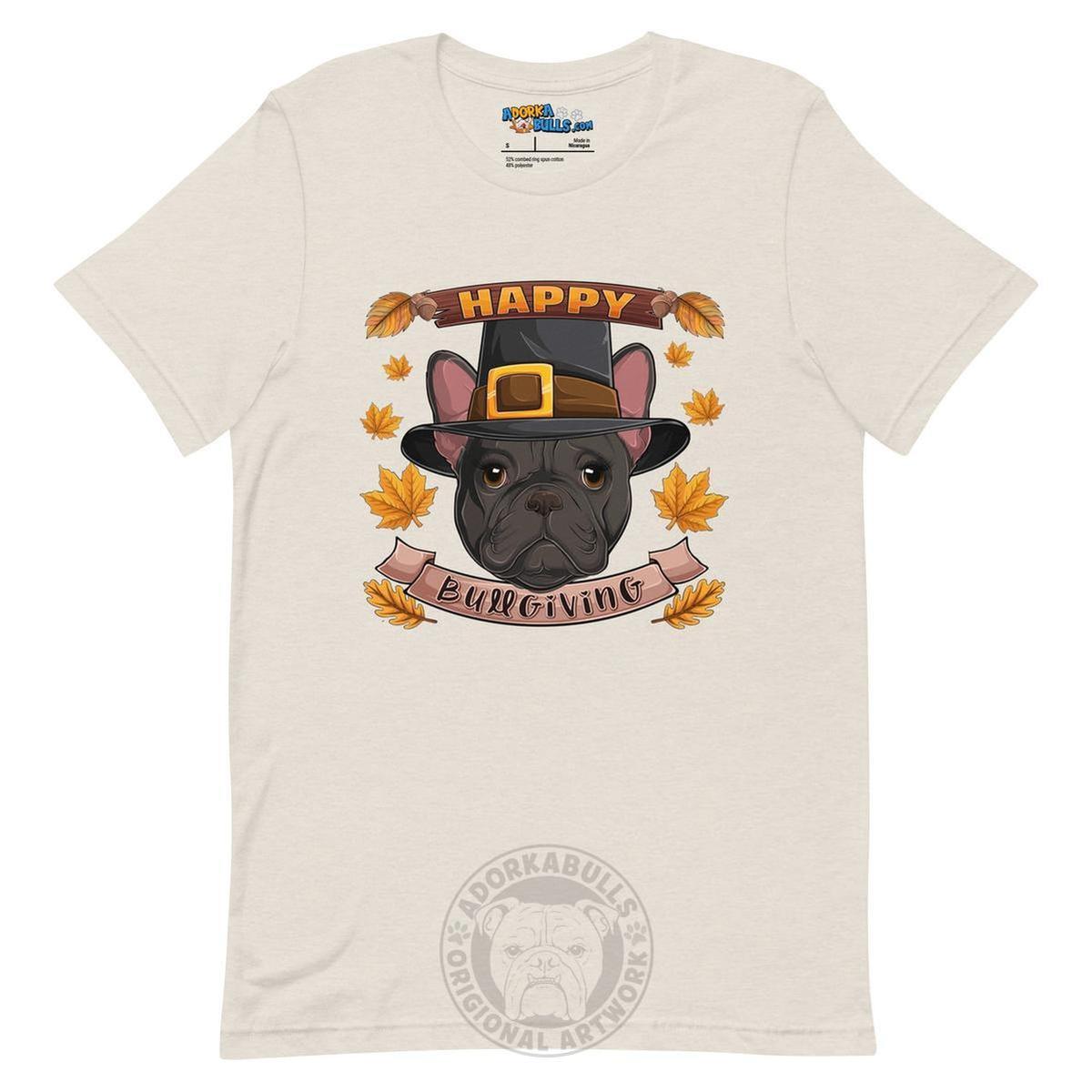 "Happy Bullgiving" French Bulldog Unisex Tee | B&W Colored Female