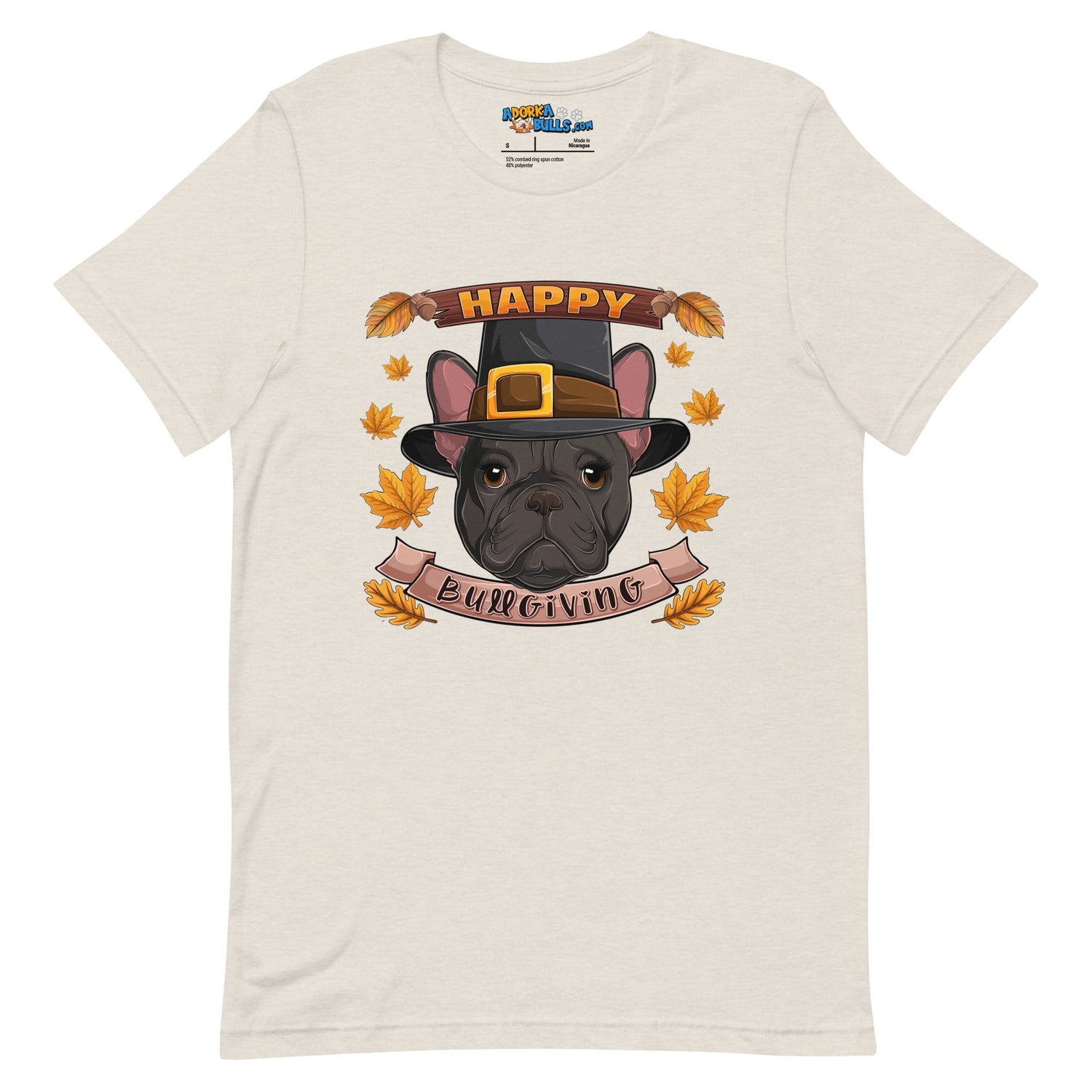 "Happy Bullgiving" French Bulldog Unisex Tee | B&W Colored Female