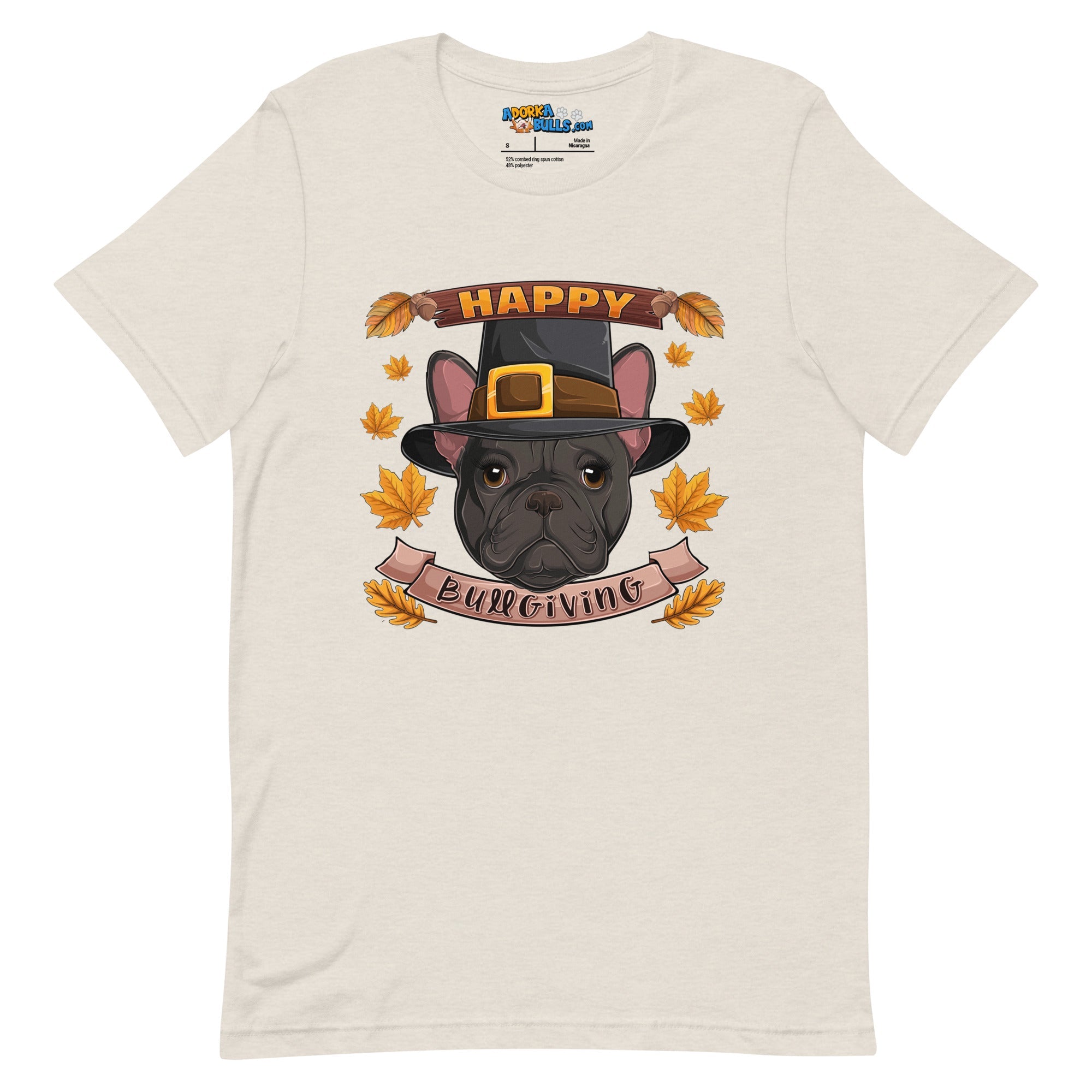"Happy Bullgiving" French Bulldog Unisex Tee | B&W Colored Female