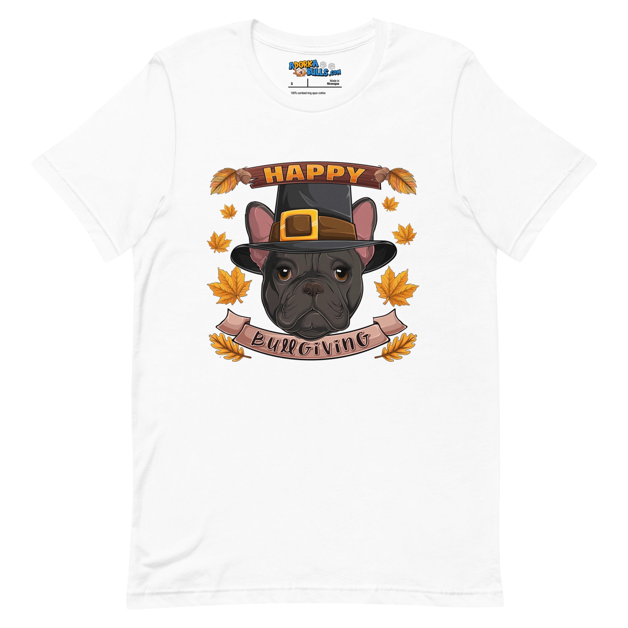 "Happy Bullgiving" French Bulldog Unisex Tee | B&W Colored Female