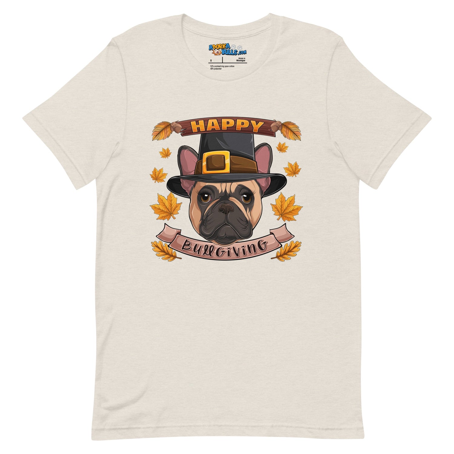 "Happy Bullgiving" French Bulldog Unisex Tee | Fawn & White Colored Female