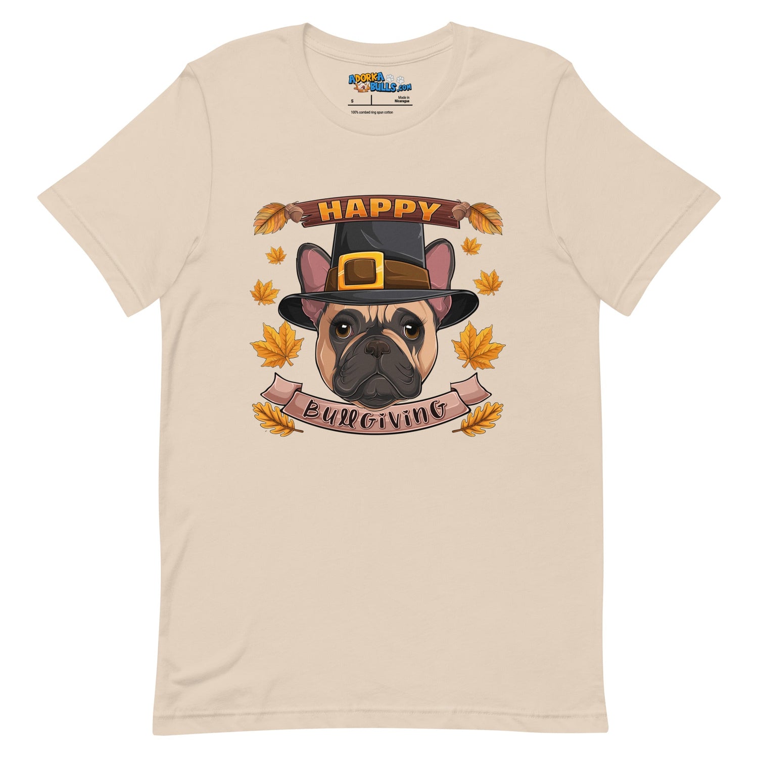 "Happy Bullgiving" French Bulldog Unisex Tee | Fawn & White Colored Female