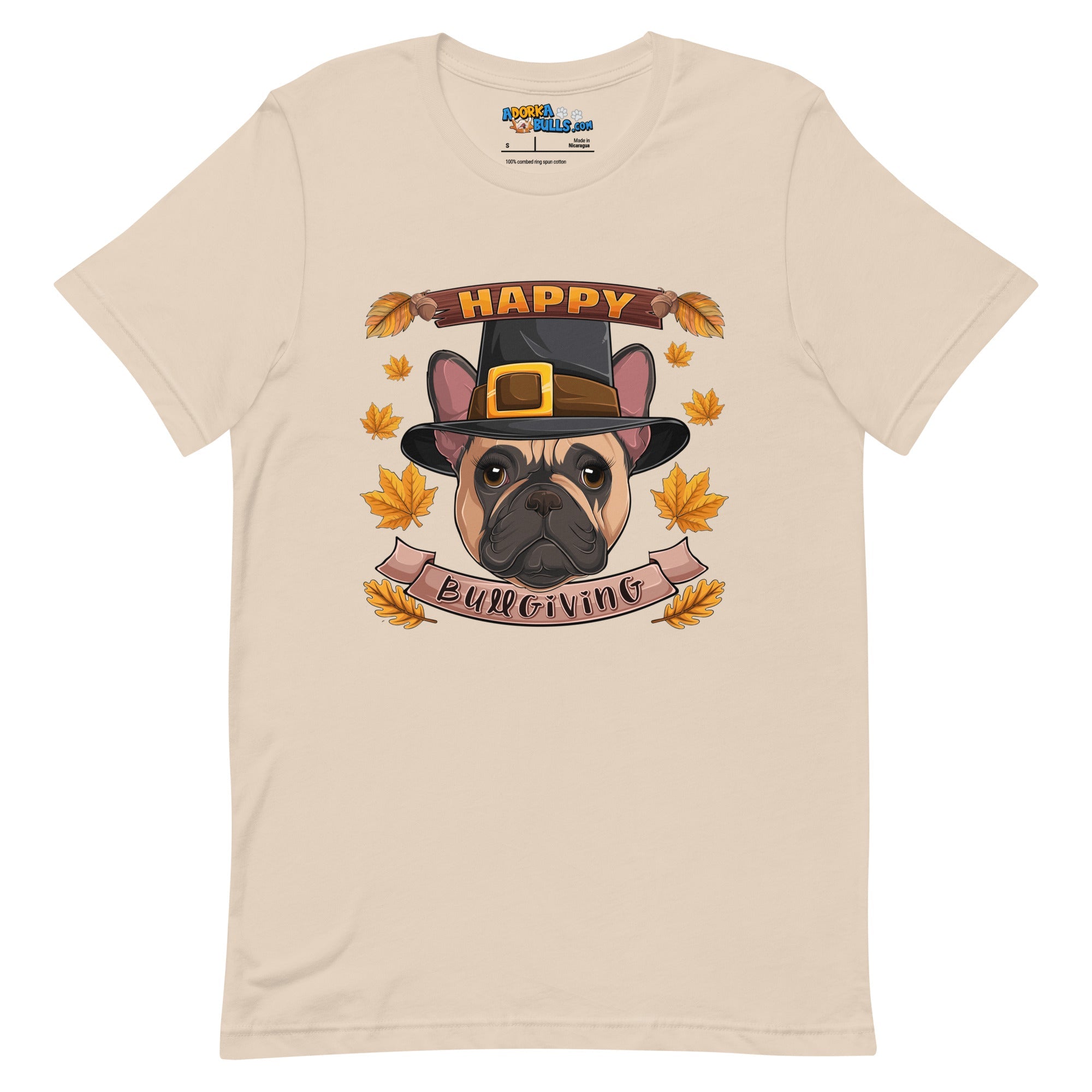 "Happy Bullgiving" French Bulldog Unisex Tee | Fawn & White Colored Female