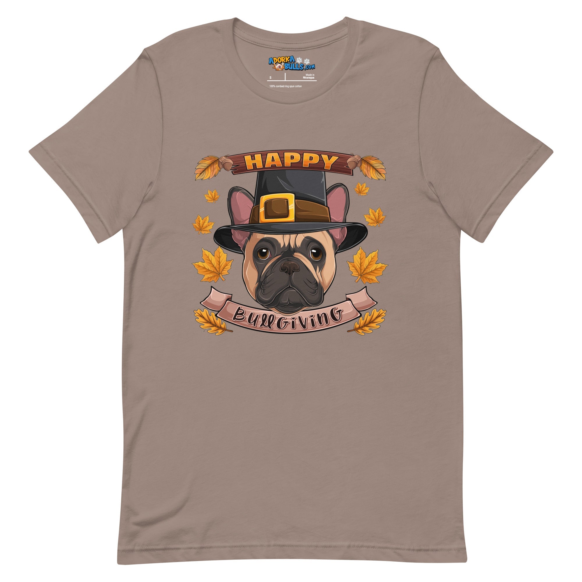 "Happy Bullgiving" French Bulldog Unisex Tee | Fawn & White Colored Male
