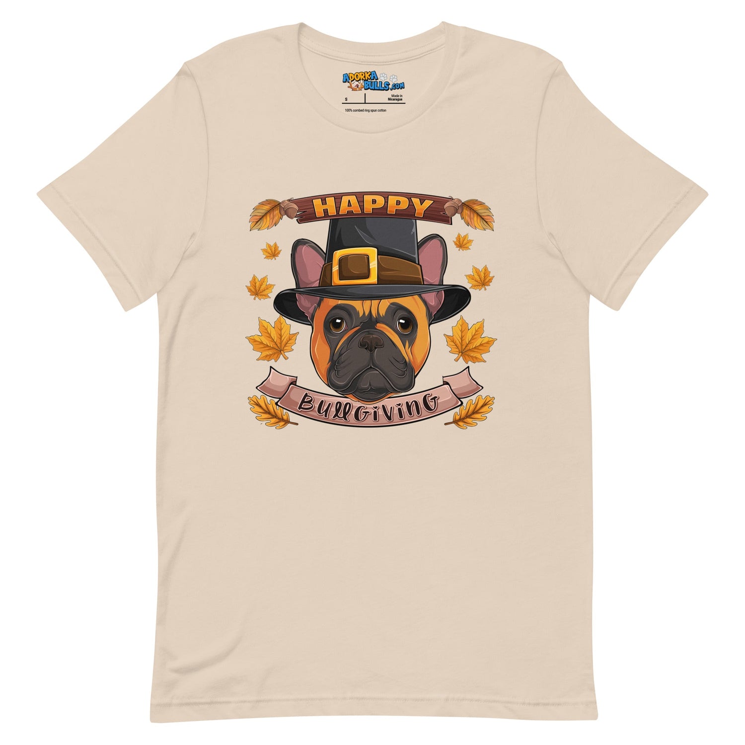 "Happy Bullgiving" French Bulldog Unisex Tee | Red & White Colored Female