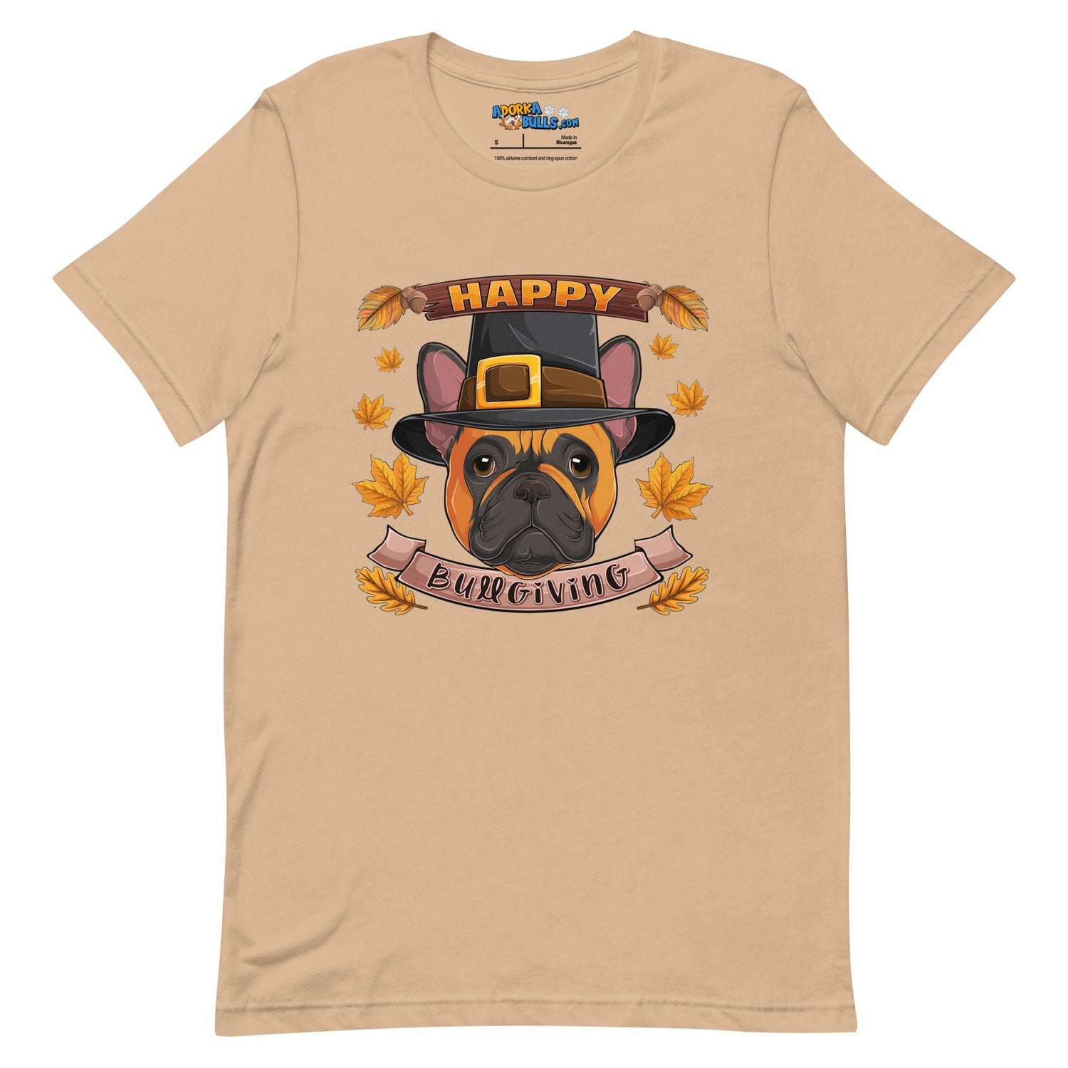 "Happy Bullgiving" French Bulldog Unisex Tee | Red & White Colored Female