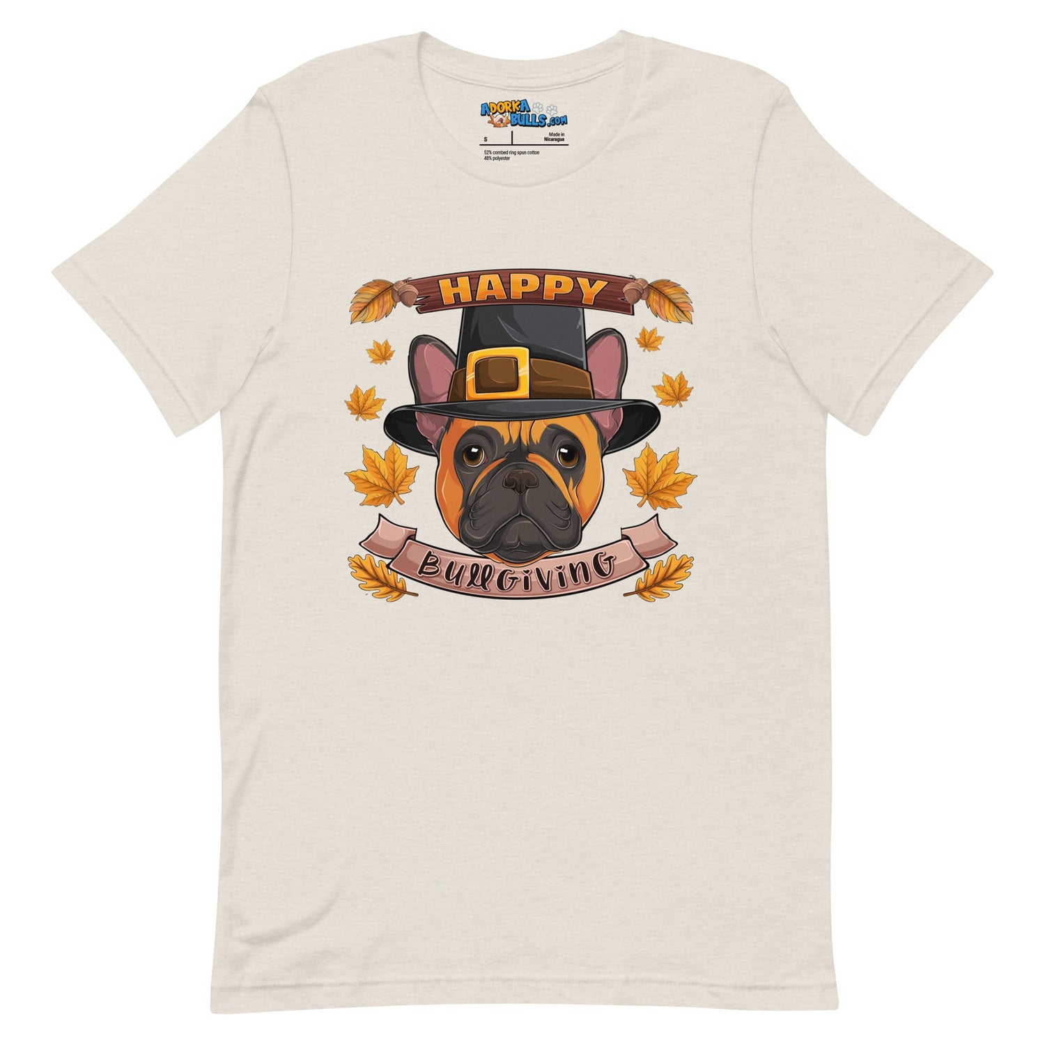 "Happy Bullgiving" French Bulldog Unisex Tee | Red & White Colored Female