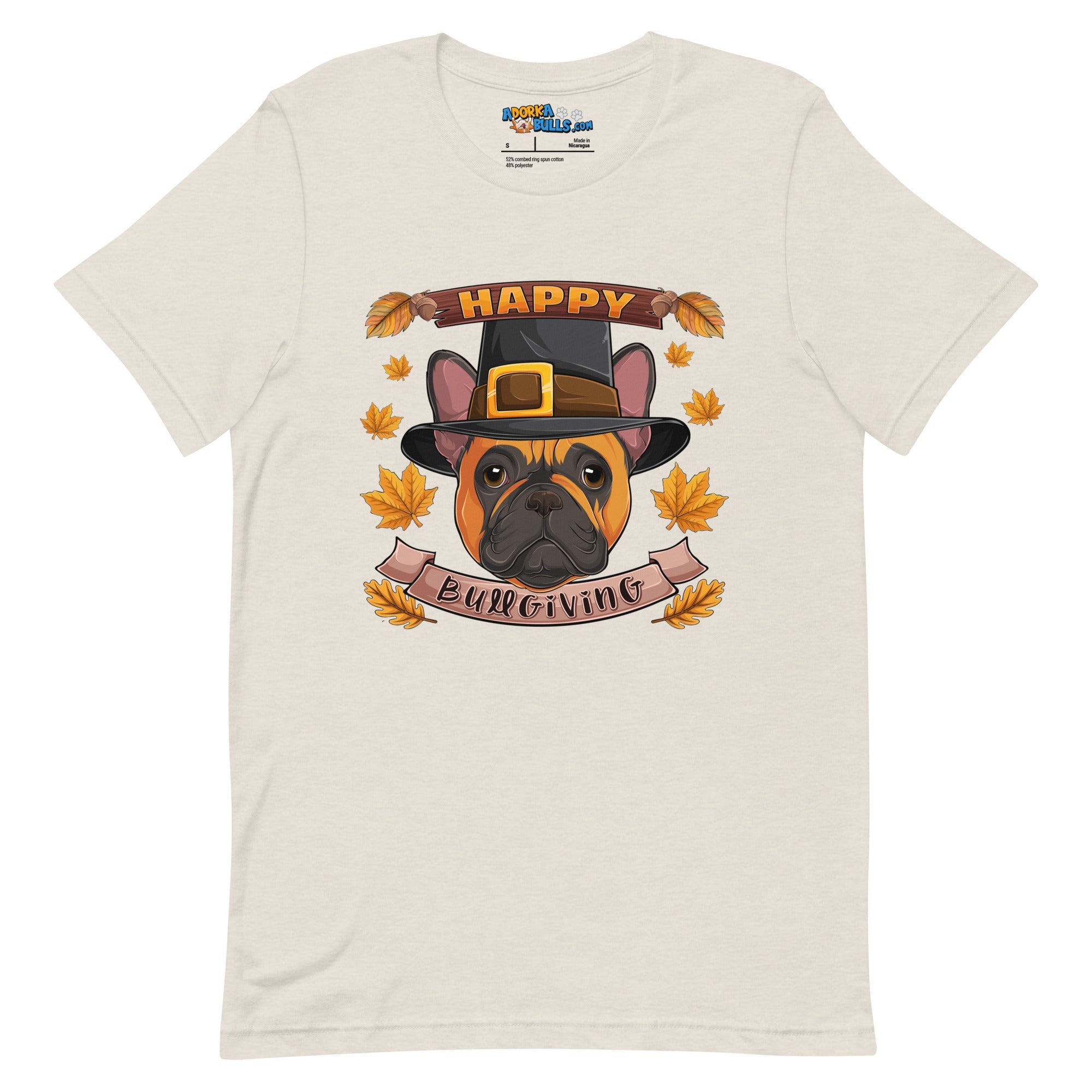 "Happy Bullgiving" French Bulldog Unisex Tee | Red & White Colored Female
