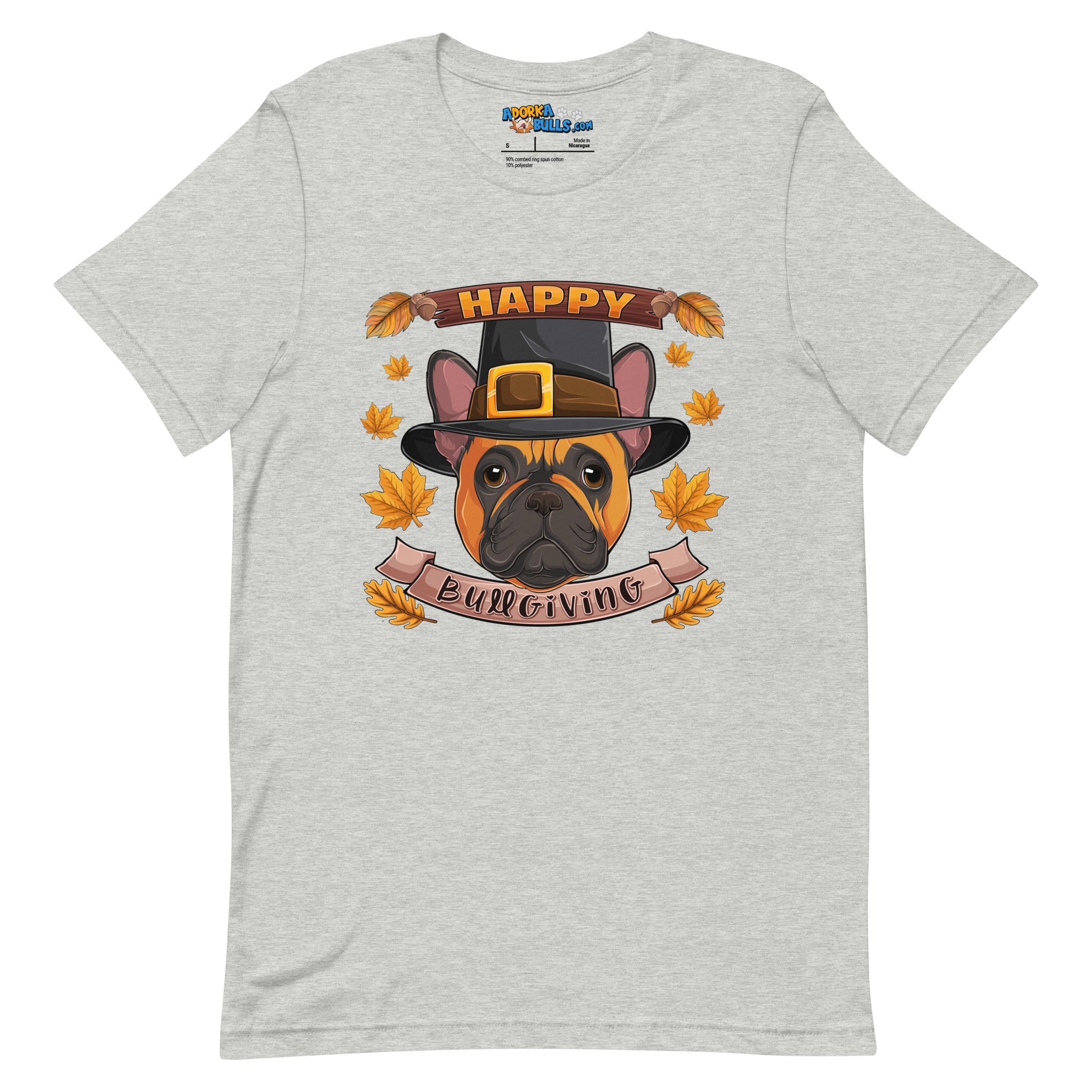 "Happy Bullgiving" French Bulldog Unisex Tee | Red & White Colored Male