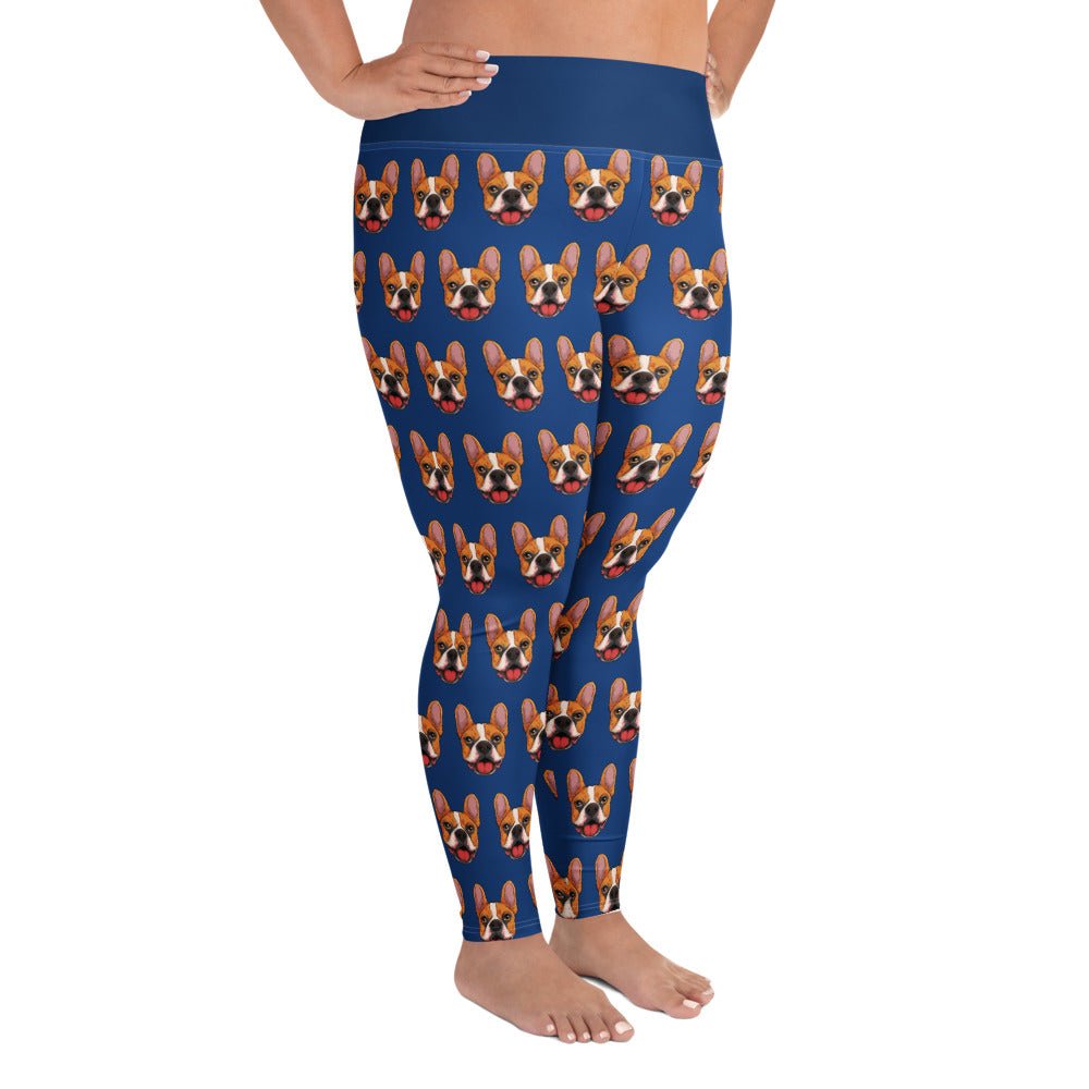 Happy French Bulldog Blue Plus Size Leggings | Red & White Colored