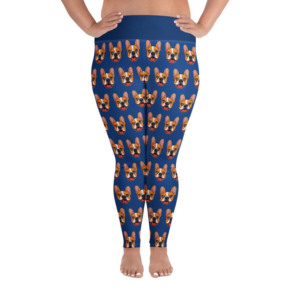 Happy French Bulldog Blue Plus Size Leggings | Red & White Colored