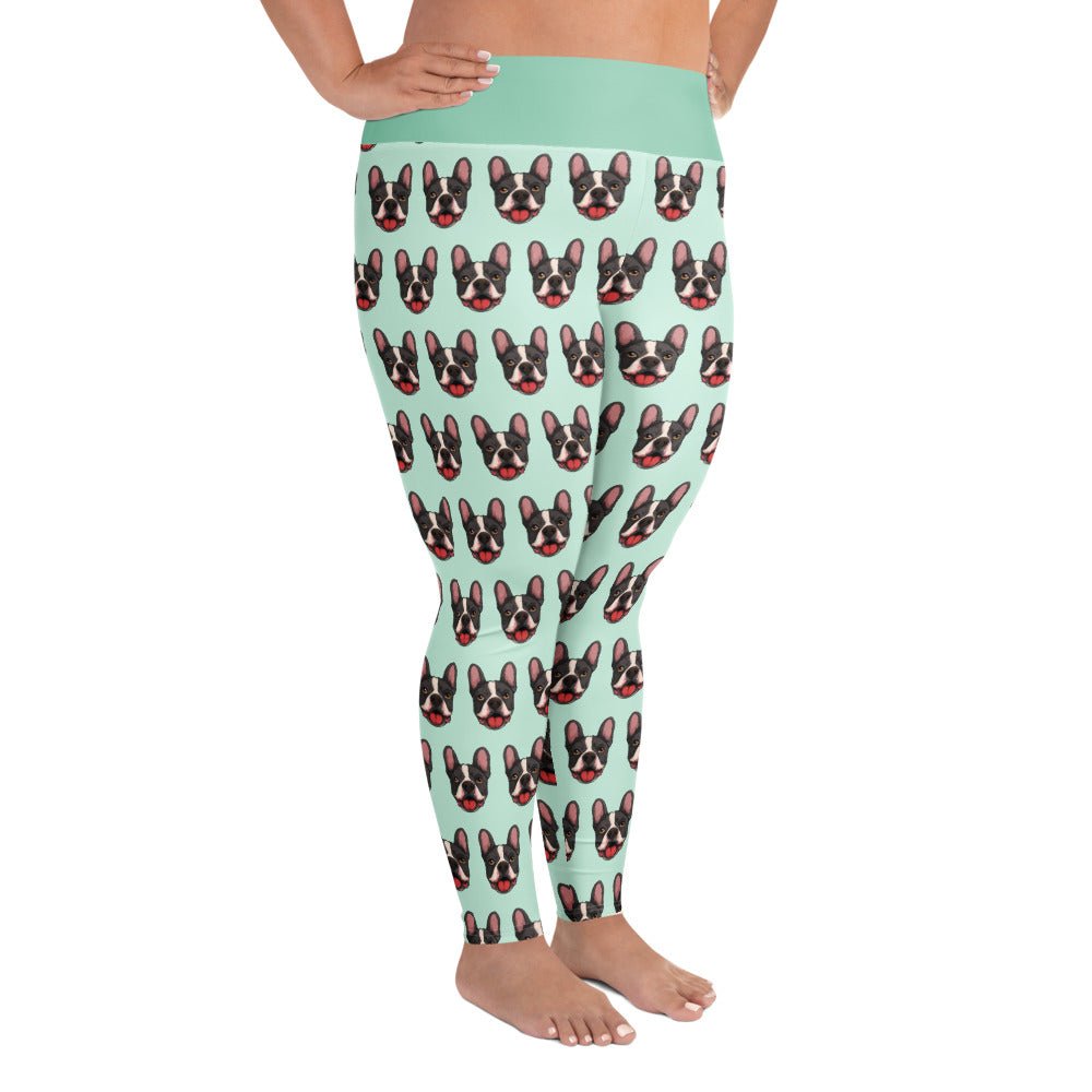 Happy French Bulldog Plus Size Leggings | Black & White Colored