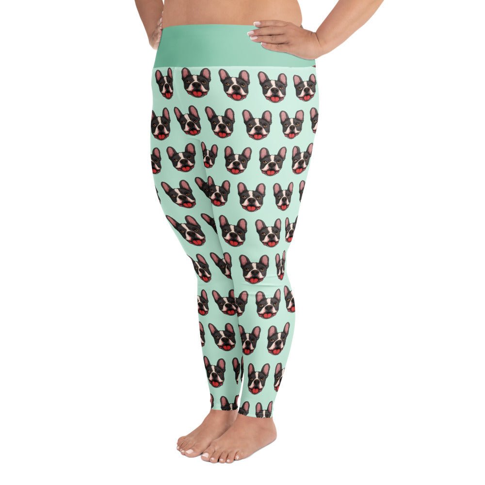 Happy French Bulldog Plus Size Leggings | Black & White Colored