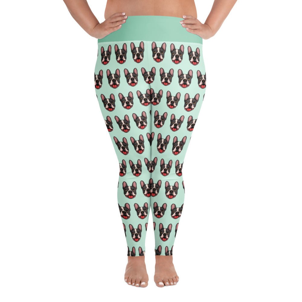 Happy French Bulldog Plus Size Leggings | Black & White Colored