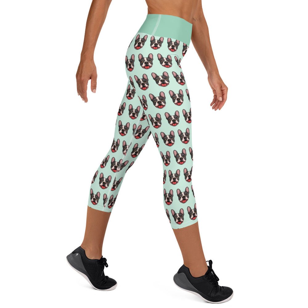 Happy French Bulldog Yoga Capri Leggings | Black & White Colored