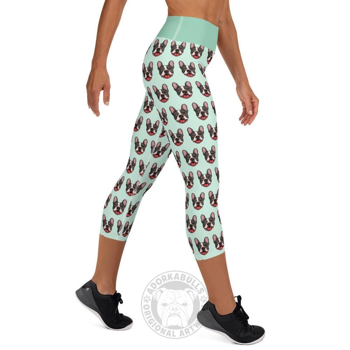 Happy French Bulldog Yoga Capri Leggings | Black & White Colored