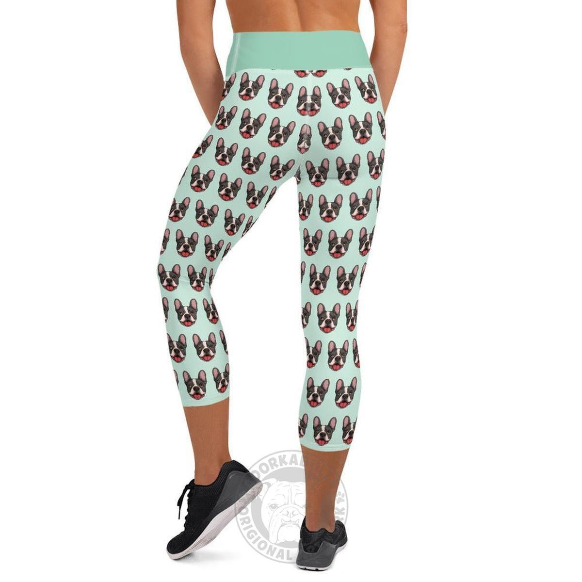 Happy French Bulldog Yoga Capri Leggings | Black & White Colored