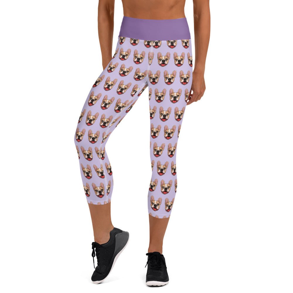 Happy French Bulldog Yoga Capri Leggings | Fawn & White Colored