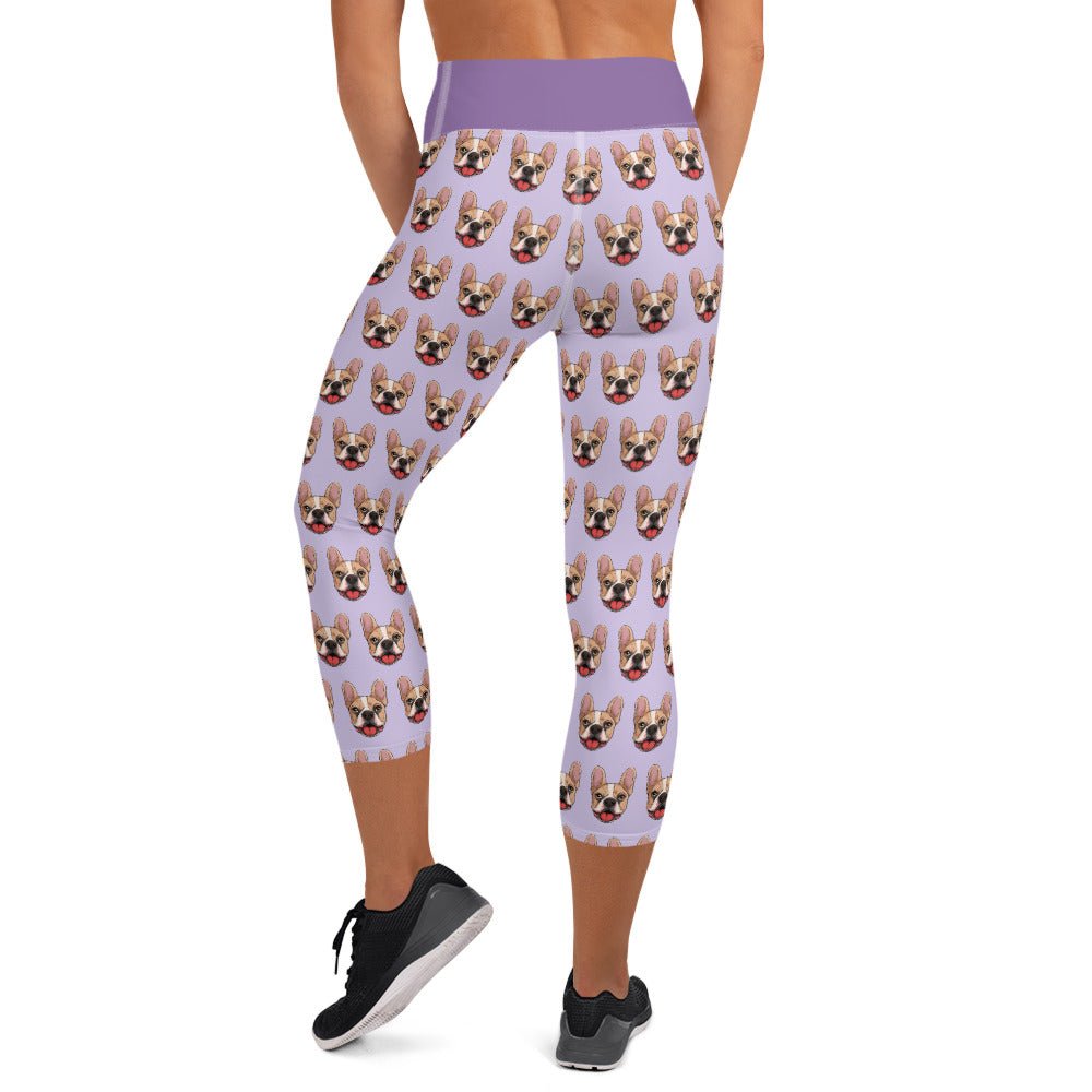 Happy French Bulldog Yoga Capri Leggings | Fawn & White Colored