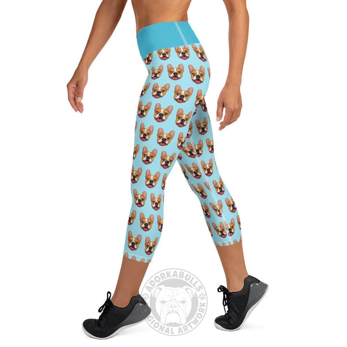 Happy French Bulldog Yoga Capri Leggings | Red & White Colored