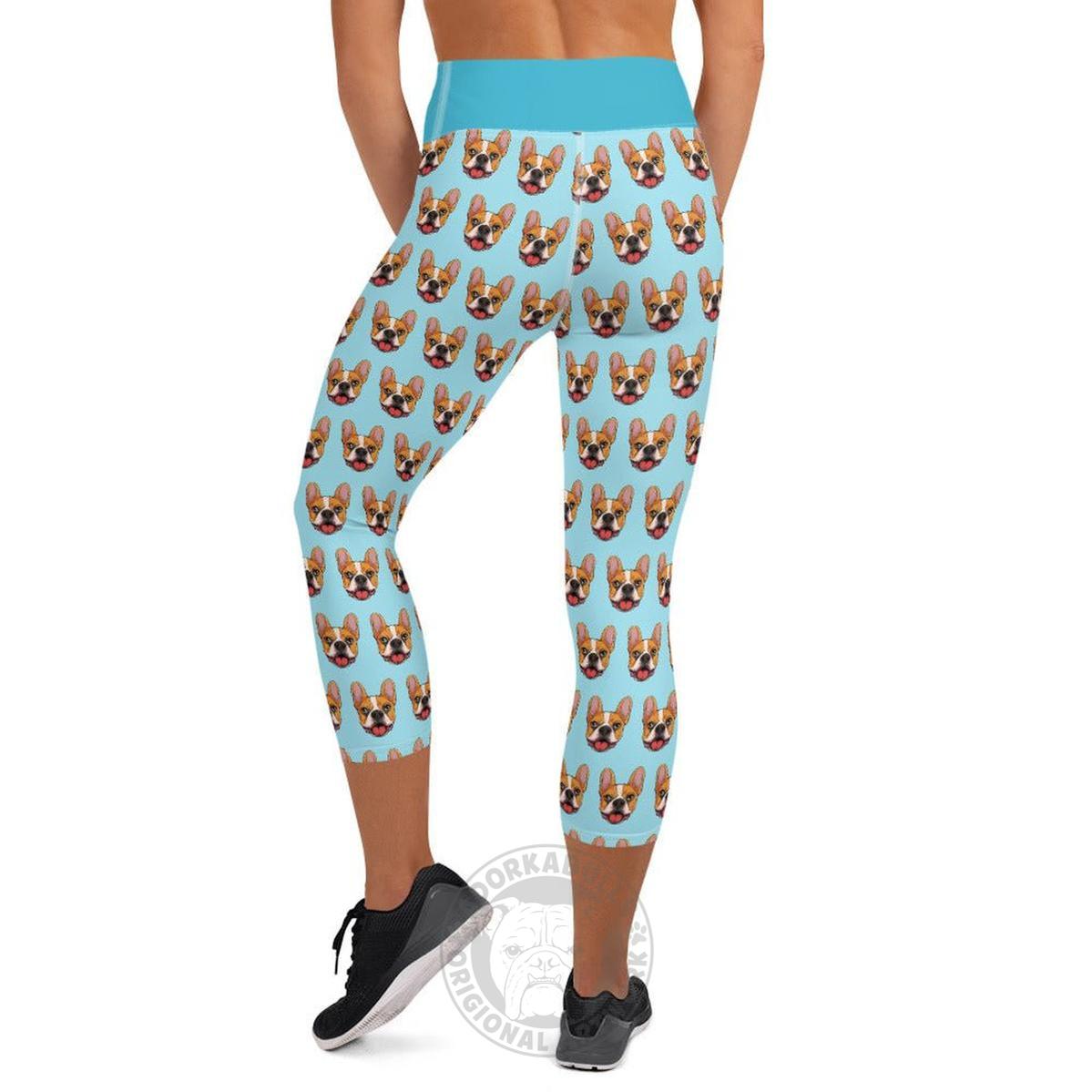 Happy French Bulldog Yoga Capri Leggings | Red & White Colored