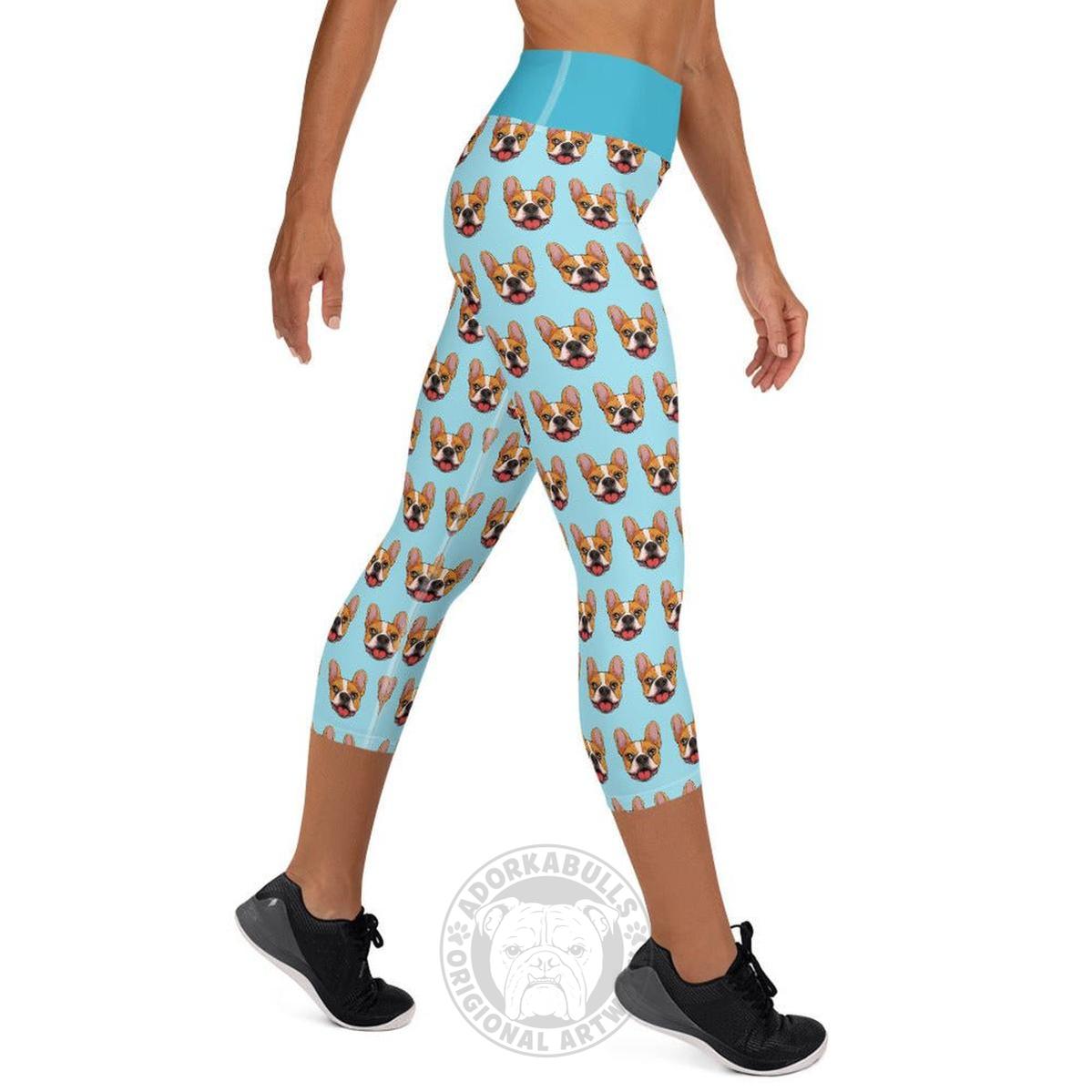 Happy French Bulldog Yoga Capri Leggings | Red & White Colored