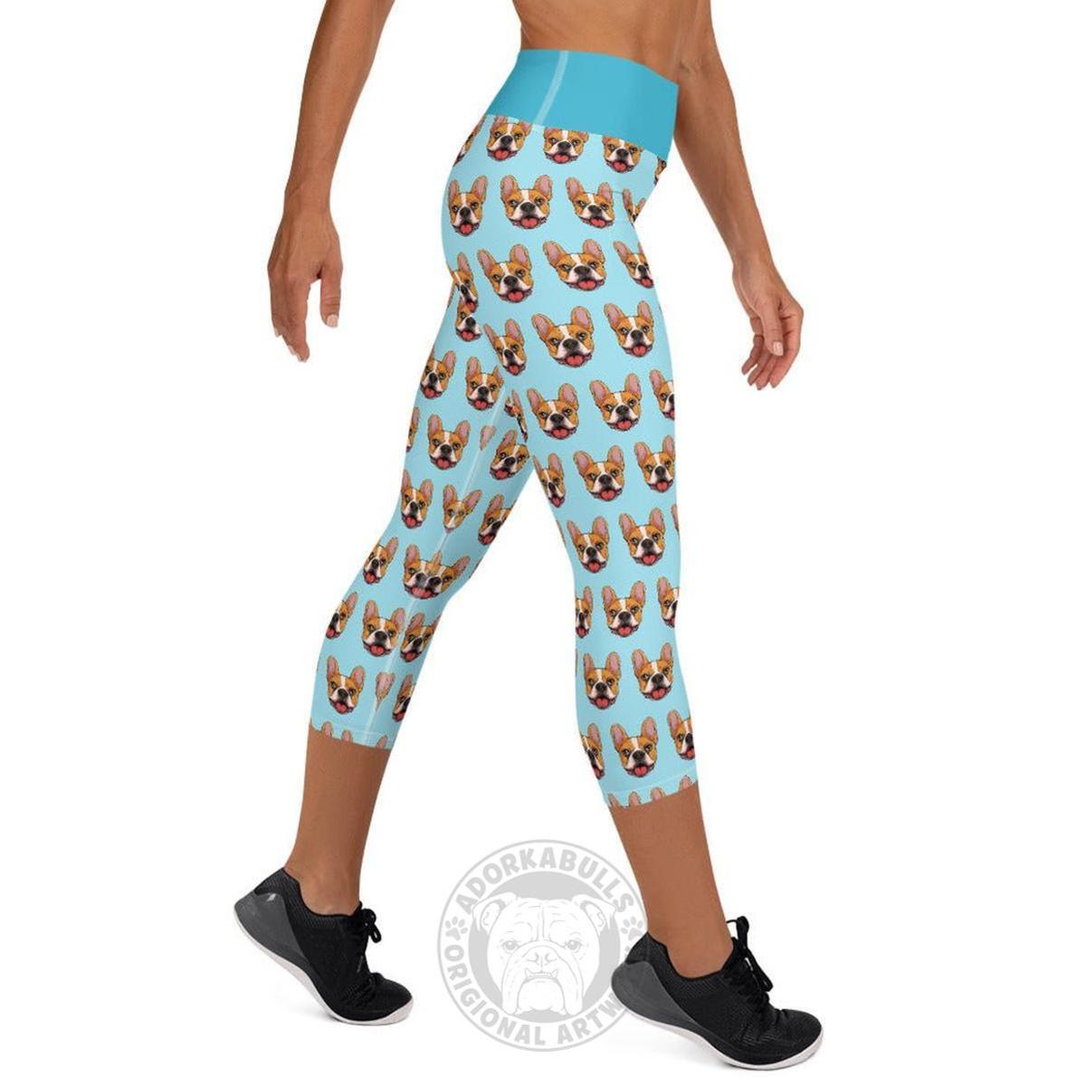 Happy French Bulldog Yoga Capri Leggings | Red & White Colored
