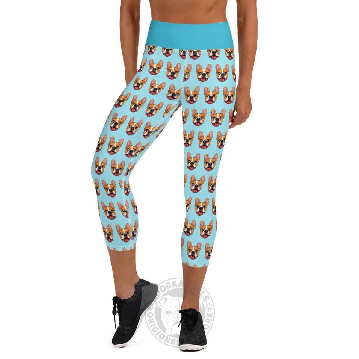 Happy French Bulldog Yoga Capri Leggings | Red & White Colored