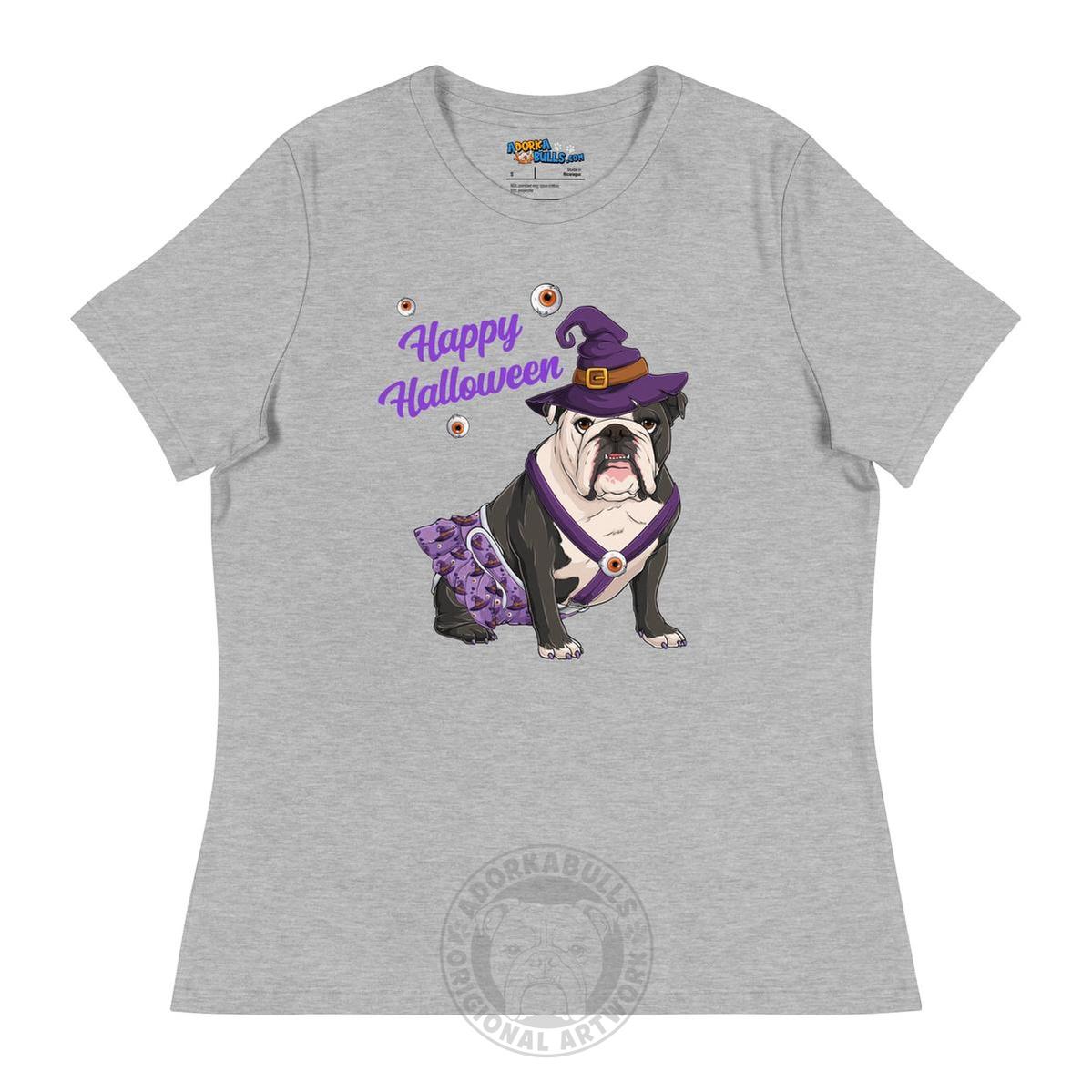 "Happy Halloween" Female English Bulldog Witch Women&