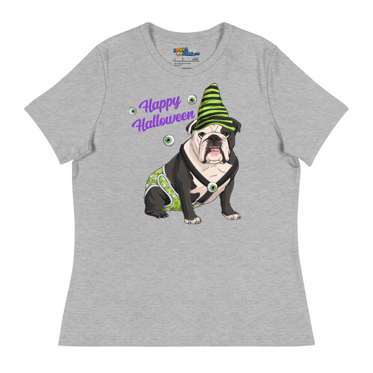 "Happy Halloween" Male English Bulldog Ghost Women&