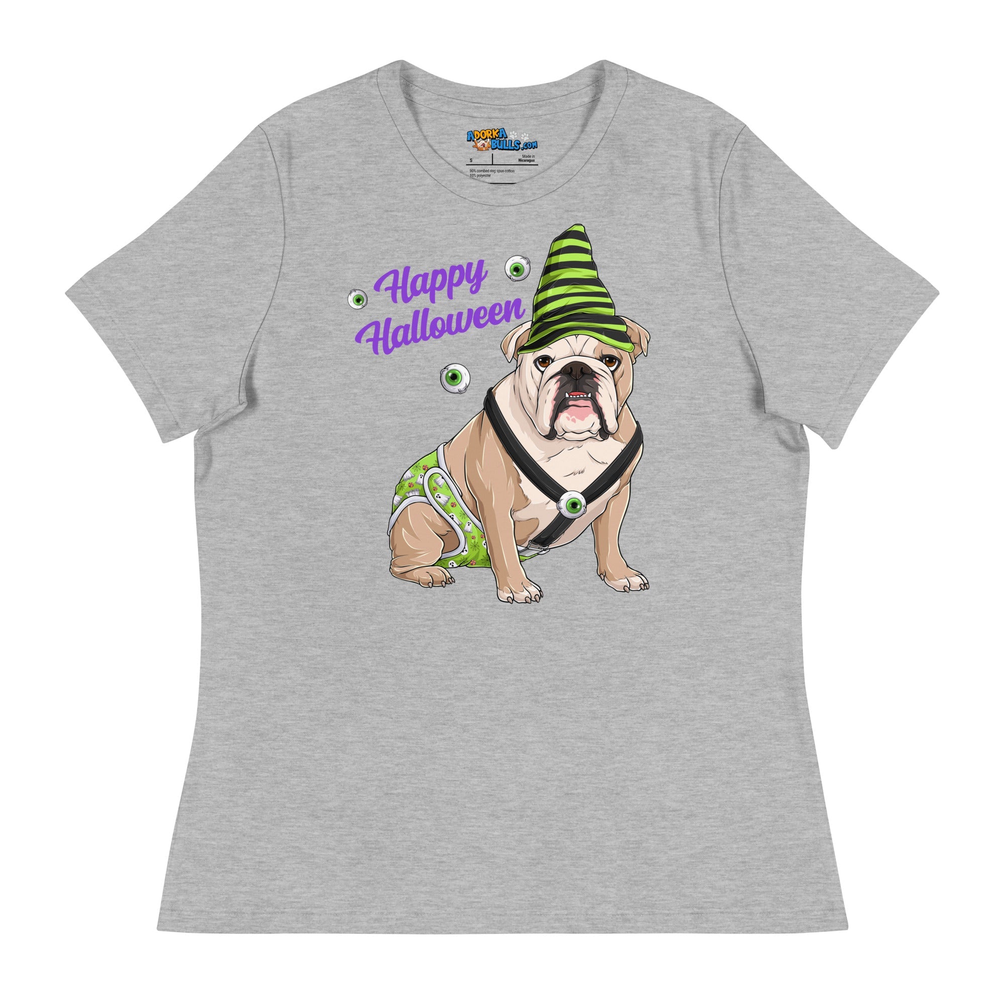 "Happy Halloween" Male English Bulldog Ghost Women&