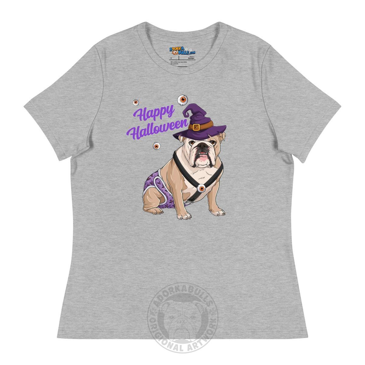 "Happy Halloween" Male English Bulldog Witch Women&