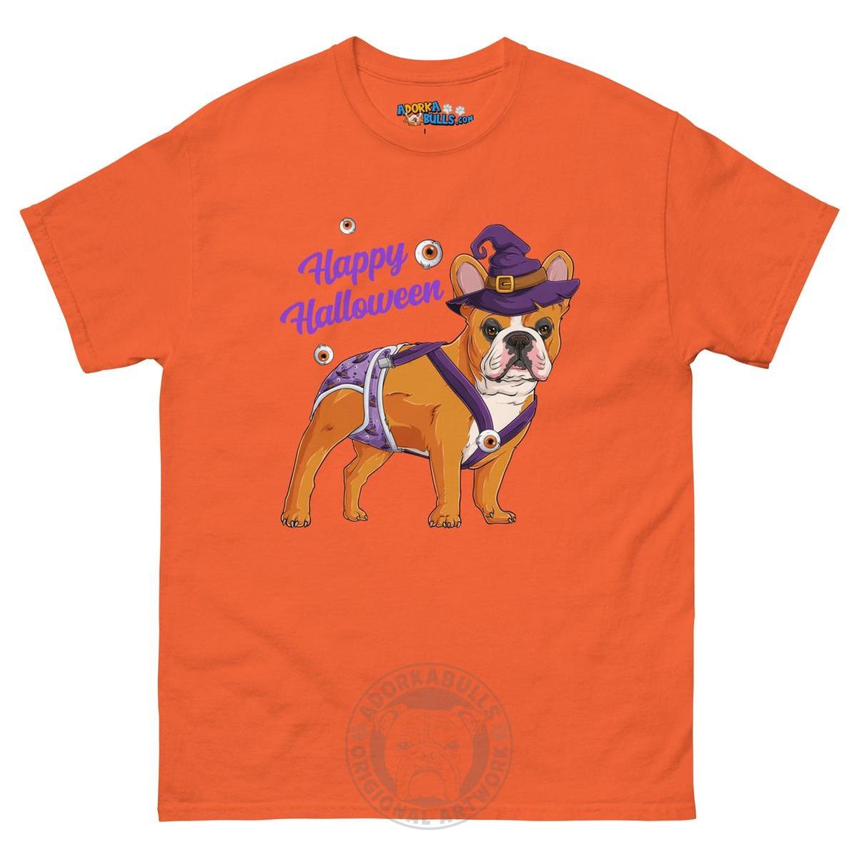 Happy Halloween Witch Spina Bifida Tee – Frenchie · Red & White · Male – Orange