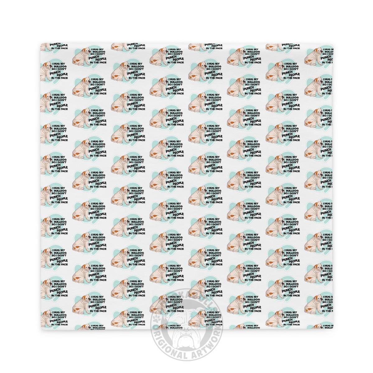 "I Hug My Bulldog" English Bulldog Pillow Case | White & Red Colored