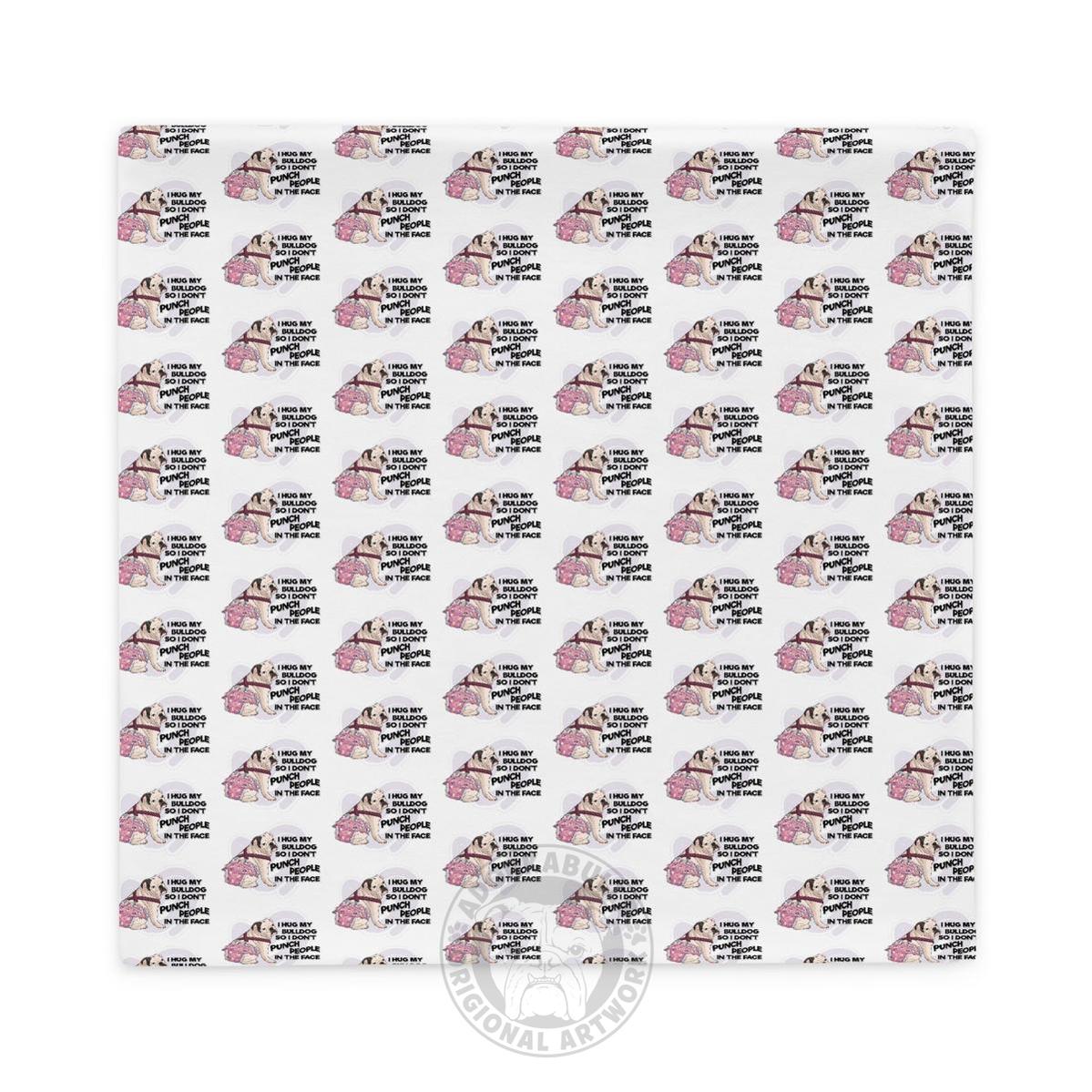 "I Hug My Bulldog" Female English Bulldog Pillow Case | White & Black with Spina Bifida