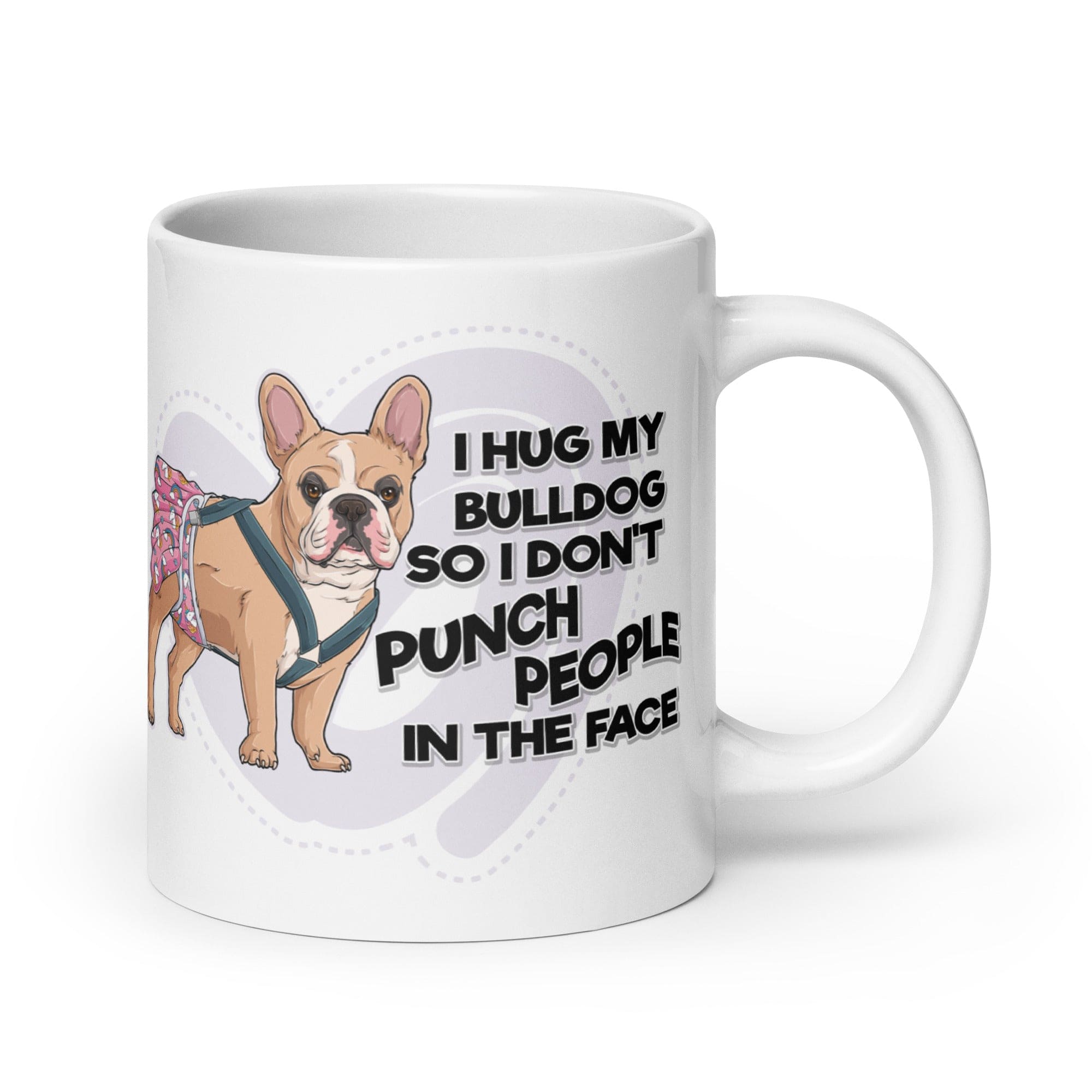 "I Hug My Bulldog" Female French Bulldog Mug | Fawn & White Colored with Spina Bifida