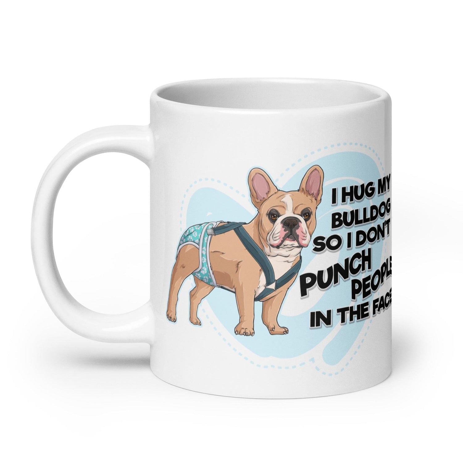 "I Hug My Bulldog" Male French Bulldog Mug | Fawn & White with Spina Bifida