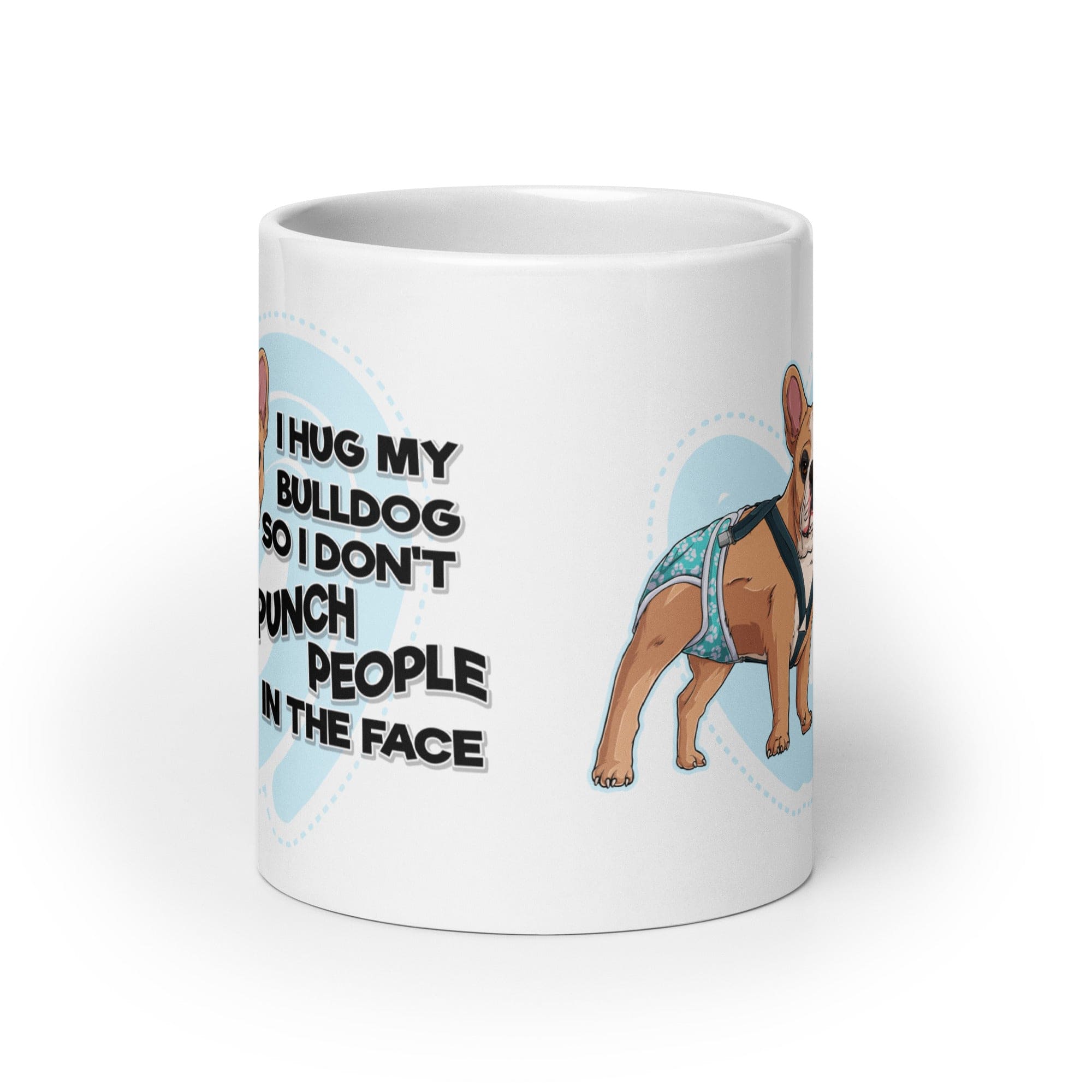 "I Hug My Bulldog" Male French Bulldog Mug | Fawn & White with Spina Bifida