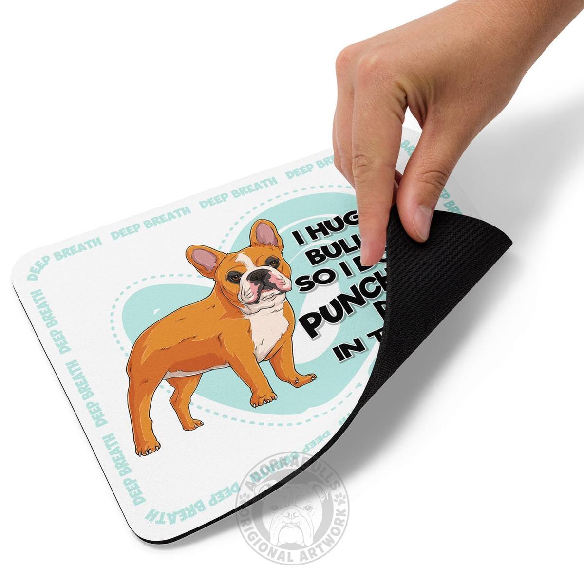 "I Hug My Bulldog" Mouse Pad | Red & White Colored French Bulldog