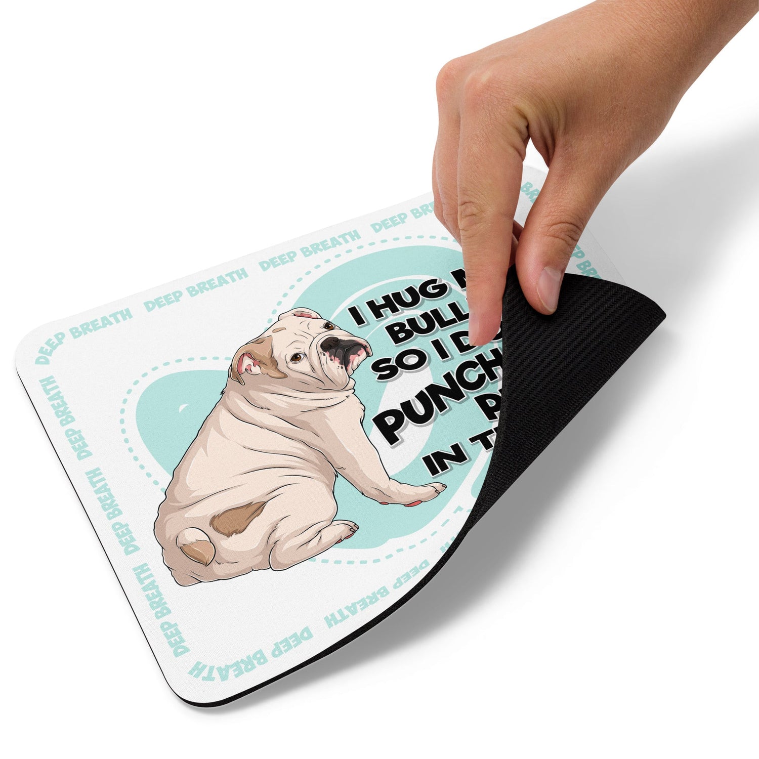 "I Hug My Bulldog" Mouse Pad | White & Fawn Colored English Bulldog