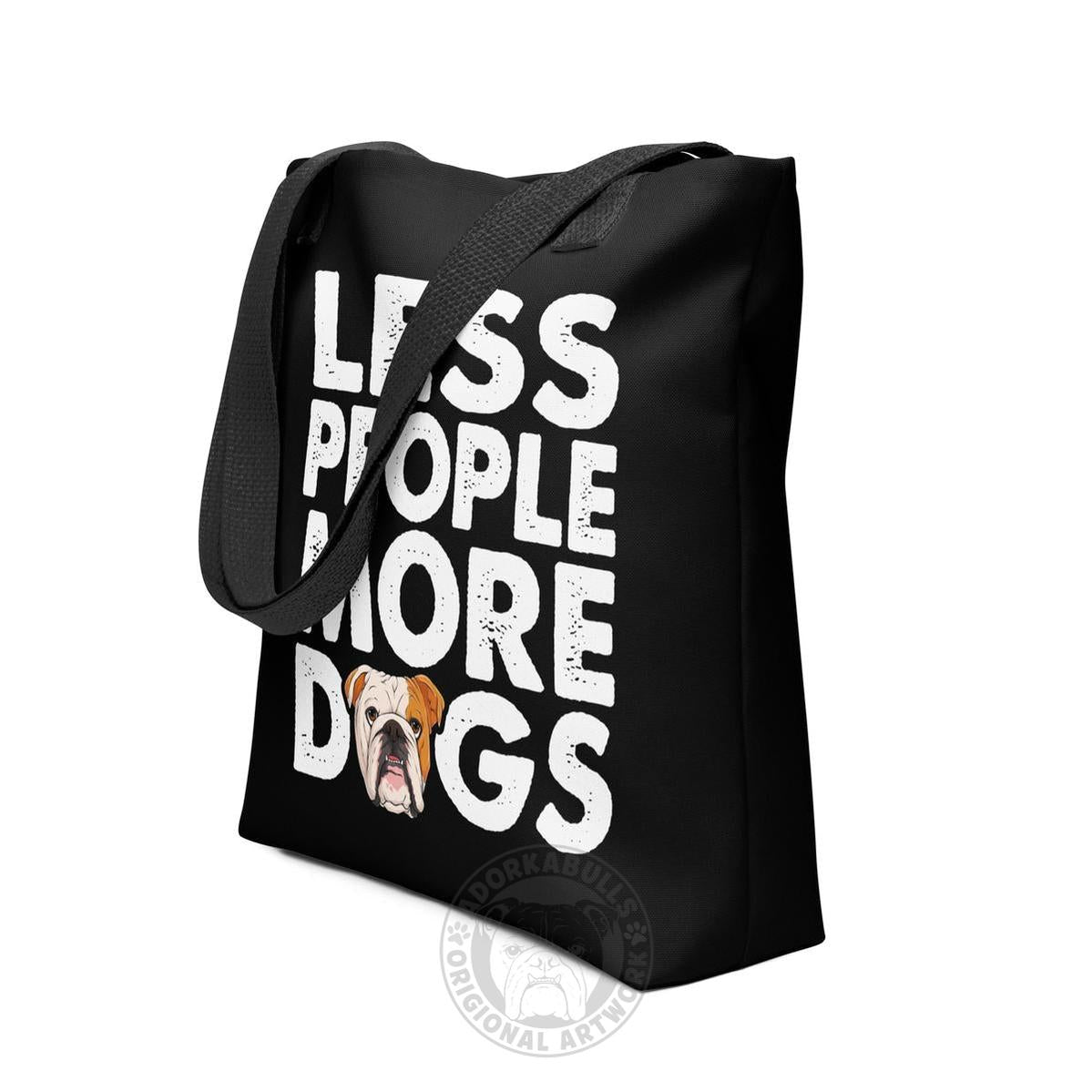 "Less People More Dogs" English Bulldog Tote Bag | Red & White Colored