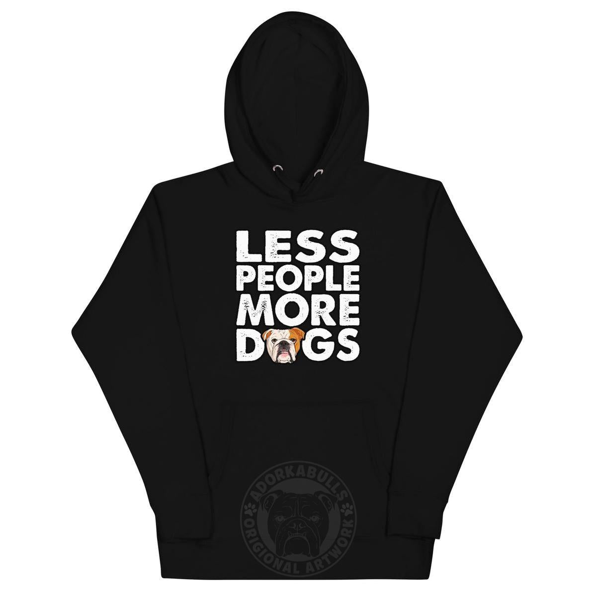 "Less People More Dogs" English Bulldog Unisex Hoodie | Red & White Colored