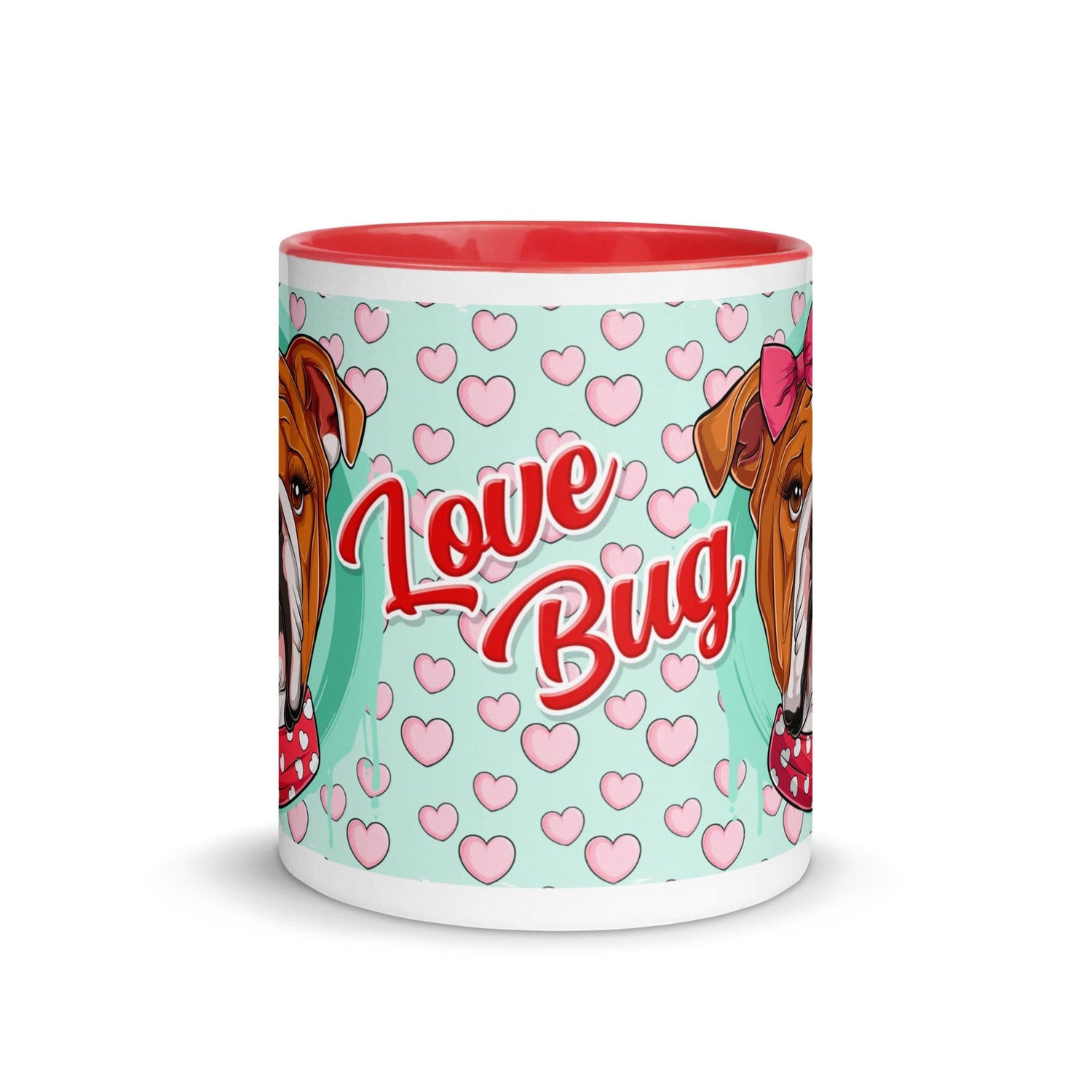 "Love Bug" English Bulldog Mug | Red & White Colored Female