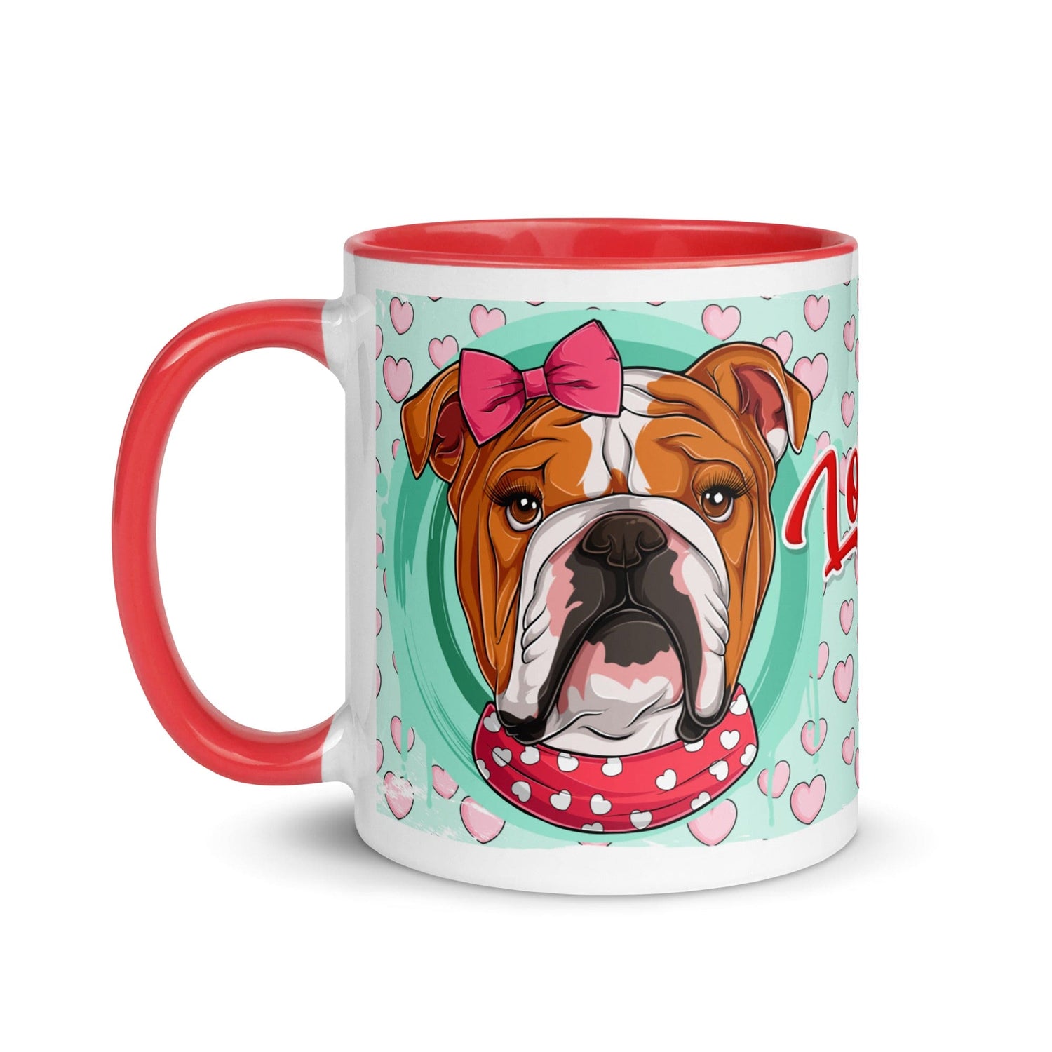 "Love Bug" English Bulldog Mug | Red & White Colored Female