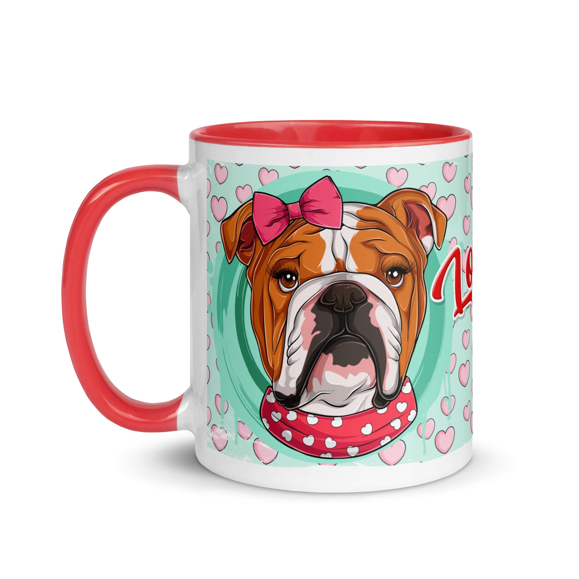 "Love Bug" English Bulldog Mug | Red & White Colored Female