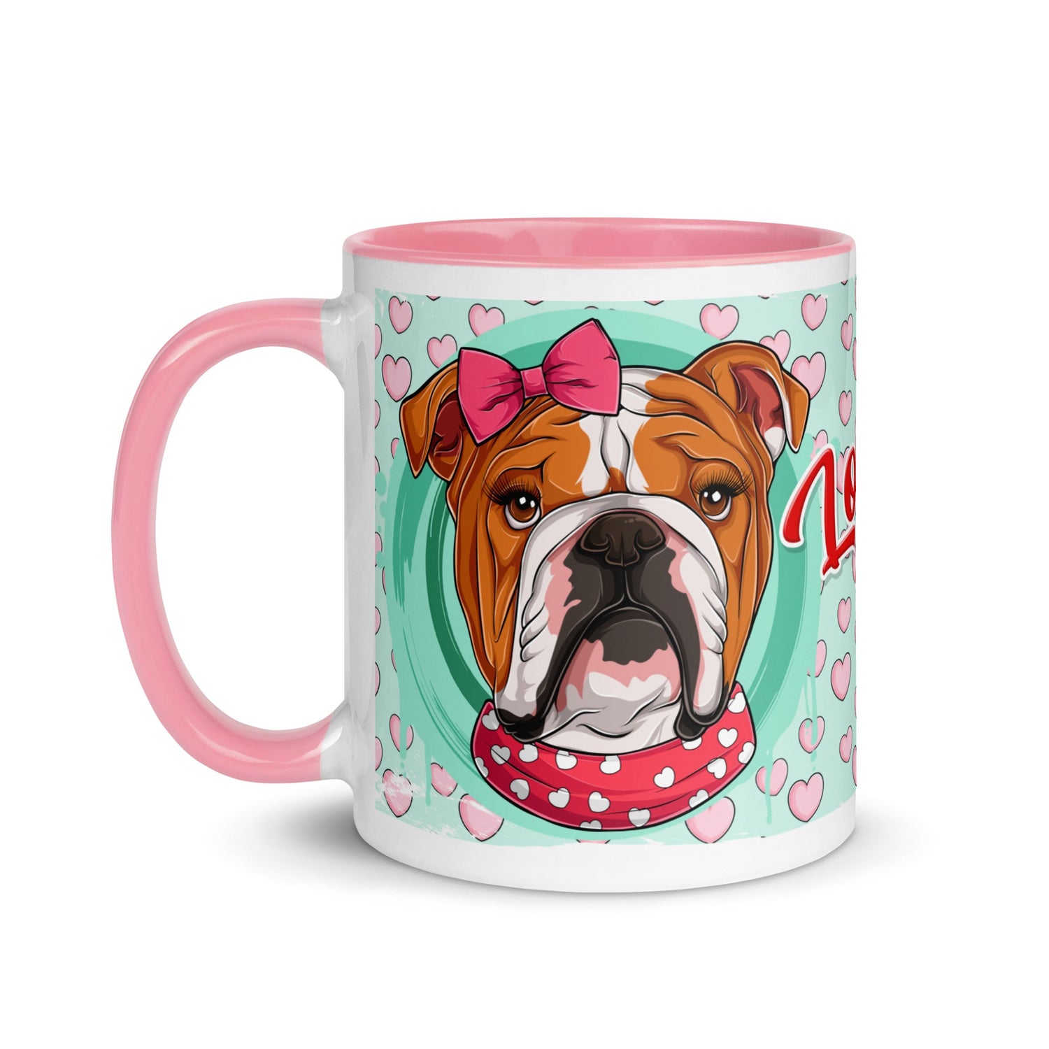 "Love Bug" English Bulldog Mug | Red & White Colored Female