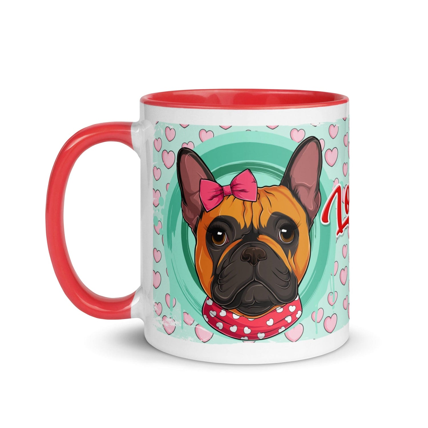 "Love Bug" French Bulldog Mug | Red & White Colored Female